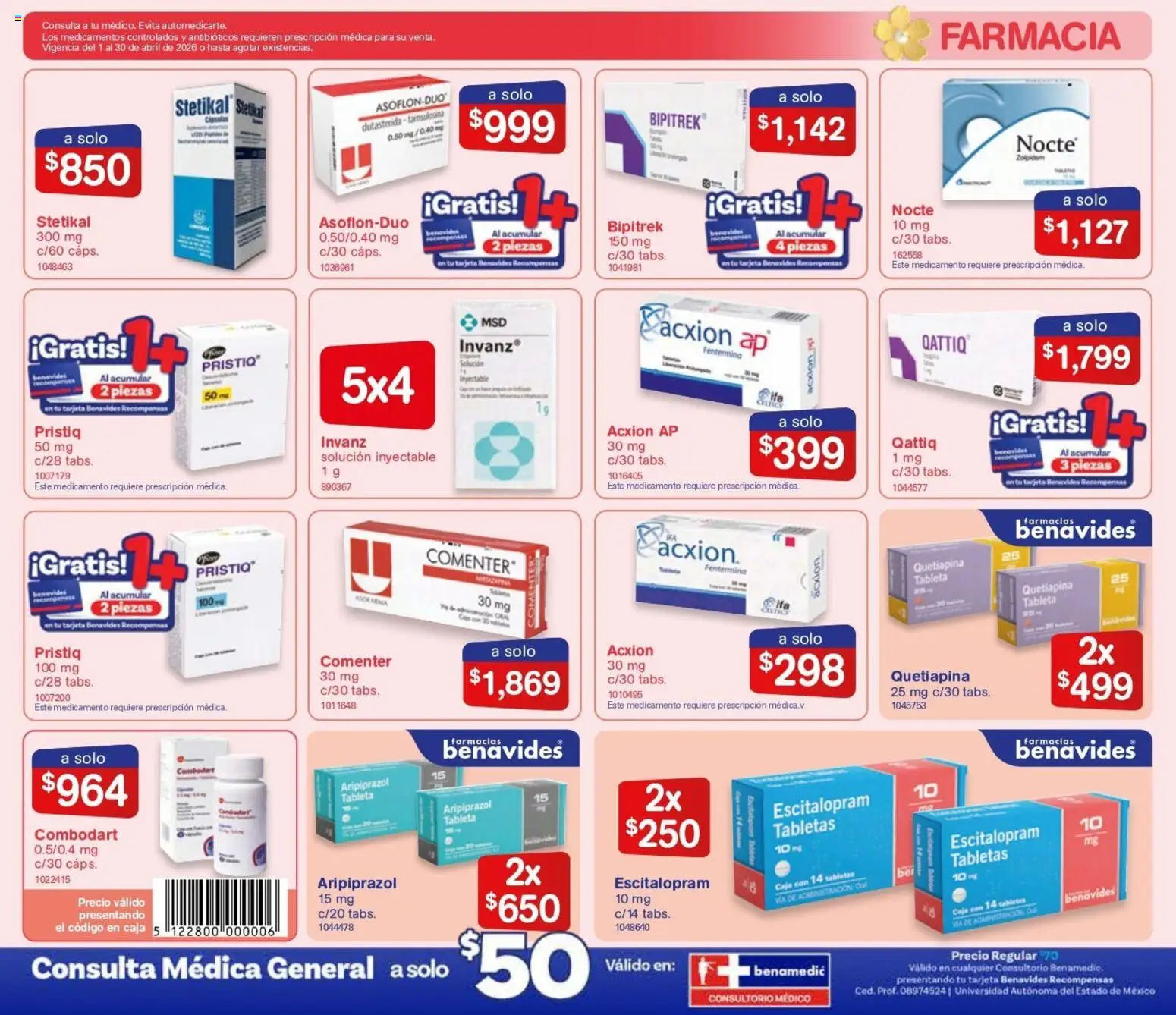 Nuevas ofertas de Farmacia Benavides válidas en toda la República Mexicana desde el 01.04.2026. ¡Encuentra las mejores ofertas en Farmacia Benavides catálogo! | Página: 5 | Productos: Caja, Tableta
