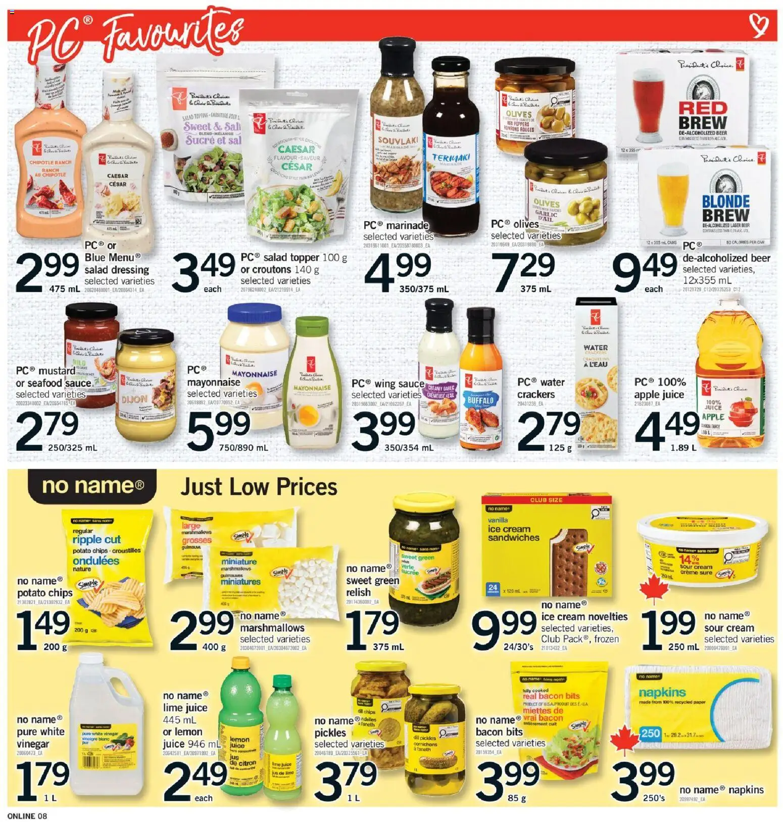 Fortinos flyer valid from Jul 9, 2026 | Page: 8 | Products: Chips, Ice cream, Salad, Juice