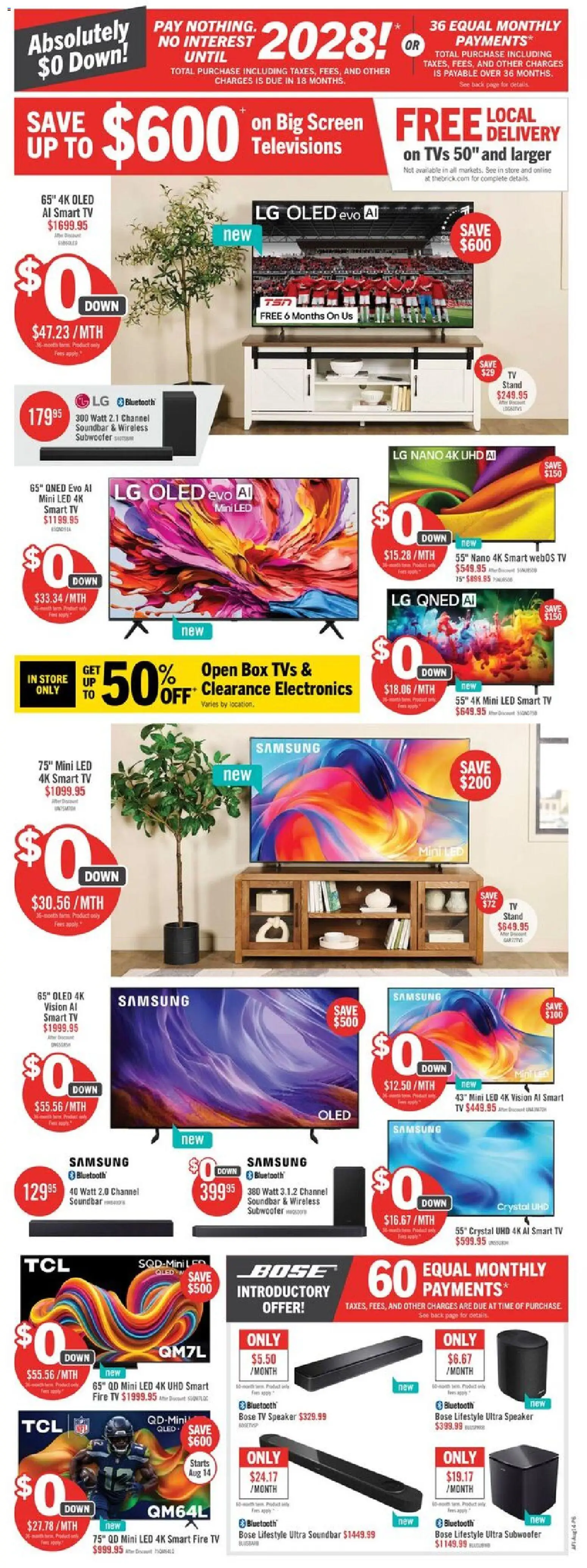 The Brick flyer valid from Aug 13, 2026 | Page: 14 | Products: Tv, Speaker, Soundbar, Box
