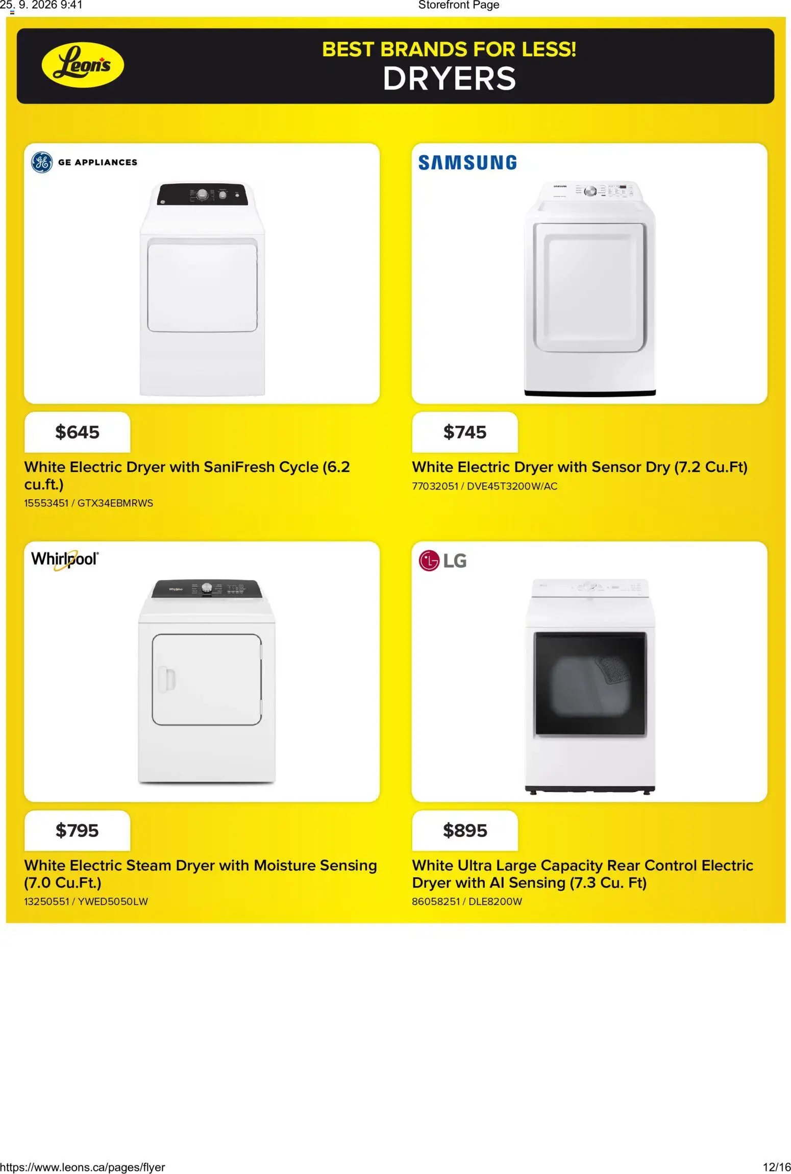 Leon's flyer valid from Sep 24, 2026 | Page: 12 | Products: Dryer