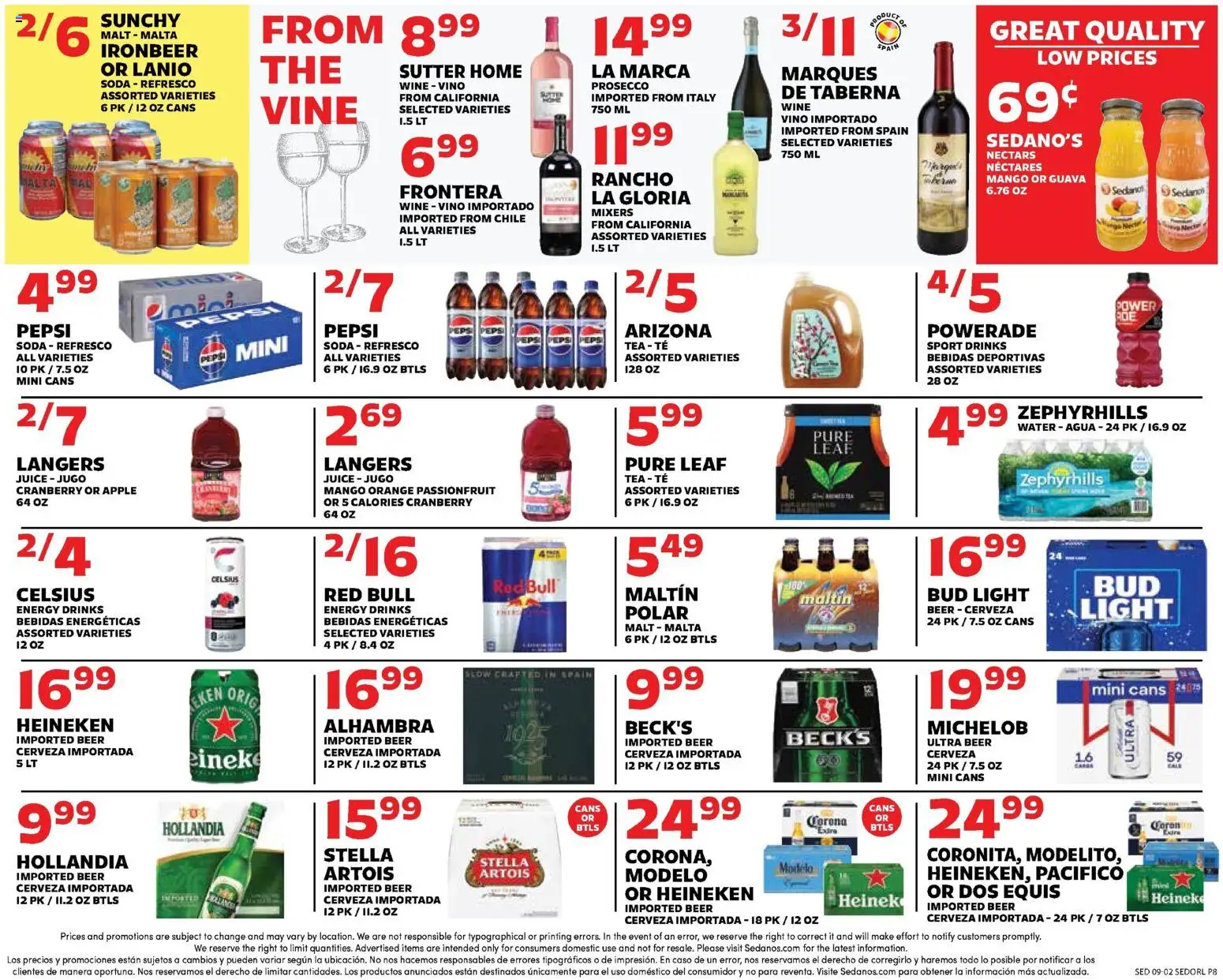 Sedano's Weekly Ad - valid from 09/02/2026 | Page: 8 | Products: Wine, Beer, Tea, Water