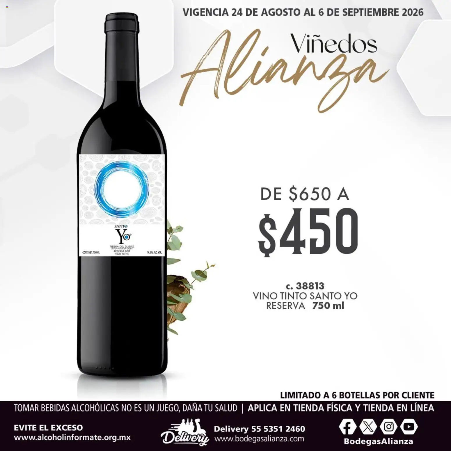 Nuevas ofertas de Bodegas Alianza válidas en toda la República Mexicana desde el 24/08/2026. ¡Encuentra las mejores ofertas en Bodegas Alianza catálogo Viñedos Alianza! | Página: 1 | Productos: Vino tinto, Bebidas, Vino