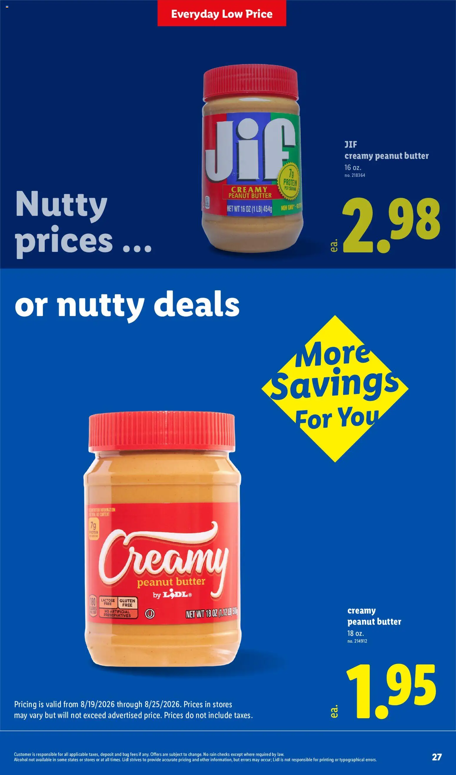 Lidl Weekly Ad - valid from 08/19/2026 | Page: 27 | Products: Butter, Alcohol, Peanut butter, Bag