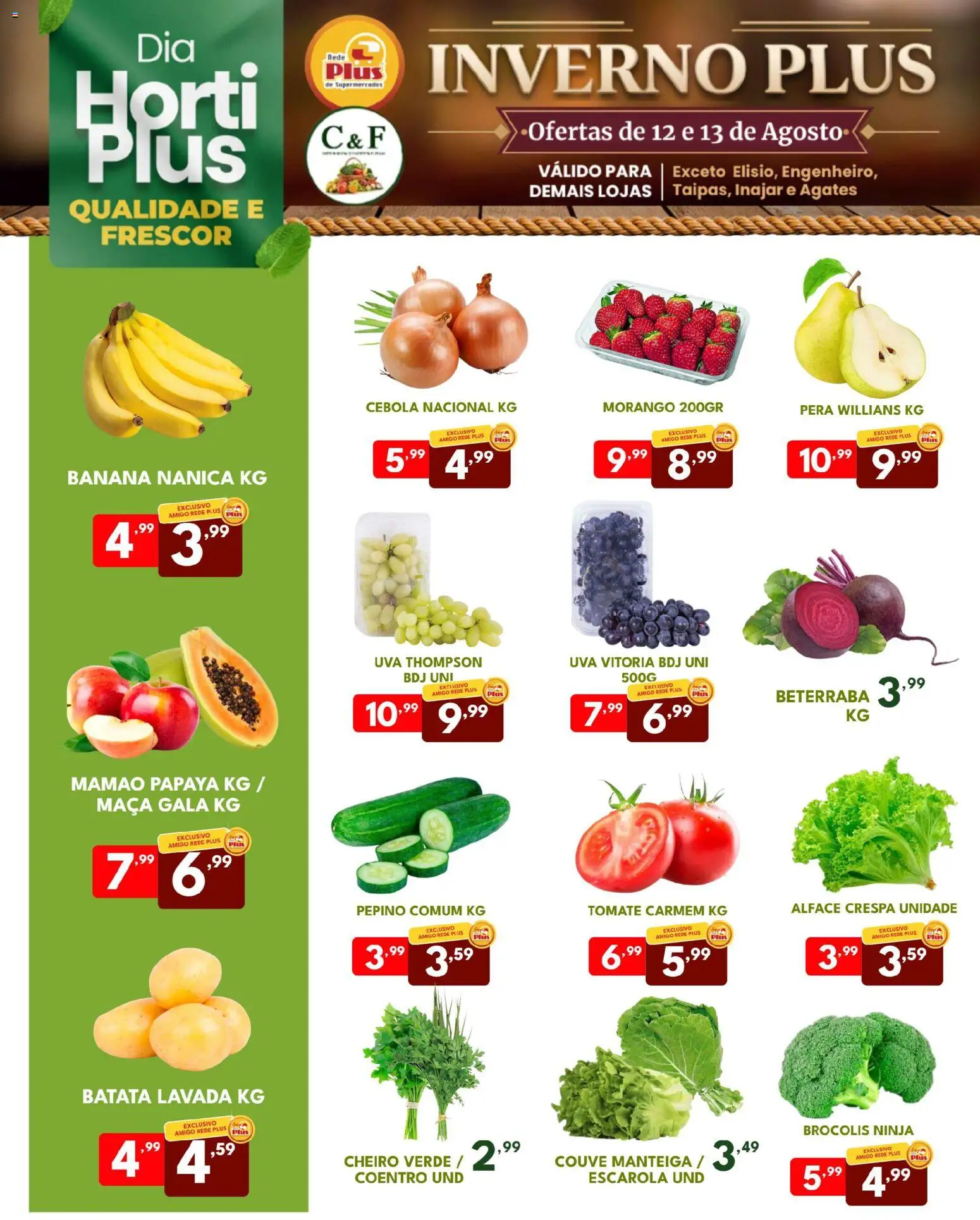 Rede Plus Supermercados Folheto - válido de 12/08/2026 | Página: 1 | Produtos: Manteiga, Alface, Brócolis, Couve