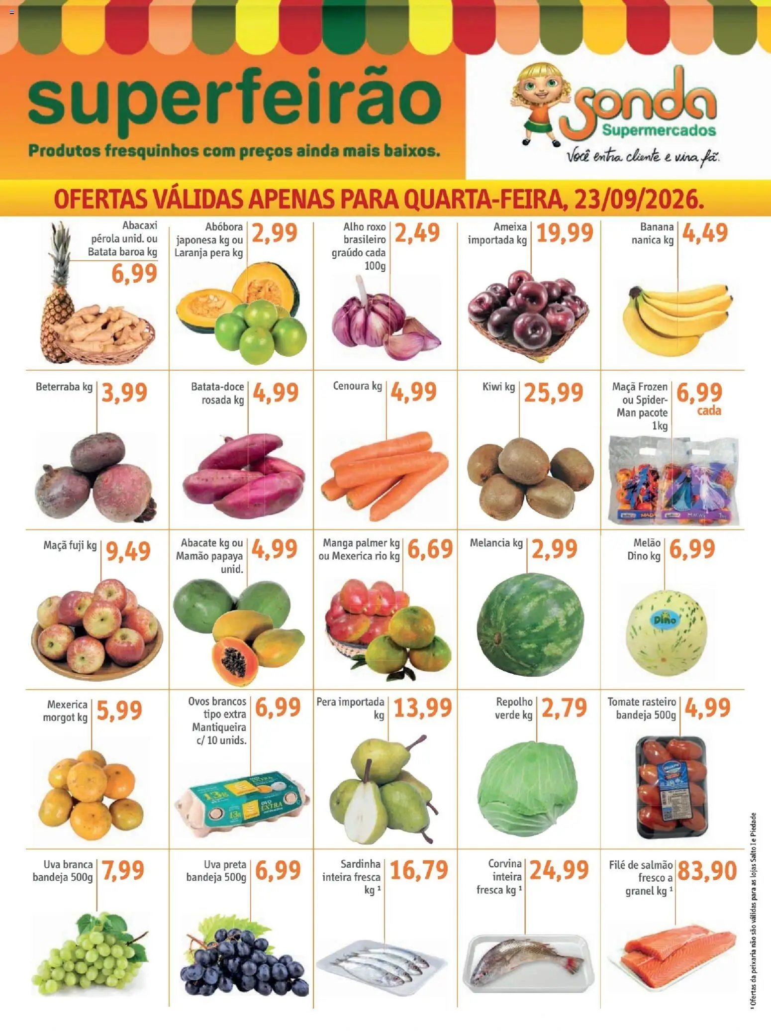 Sonda Folheto - válido de 23/09/2026 | Página: 1 | Produtos: Tomate, Maçãs, Manga, Mamão