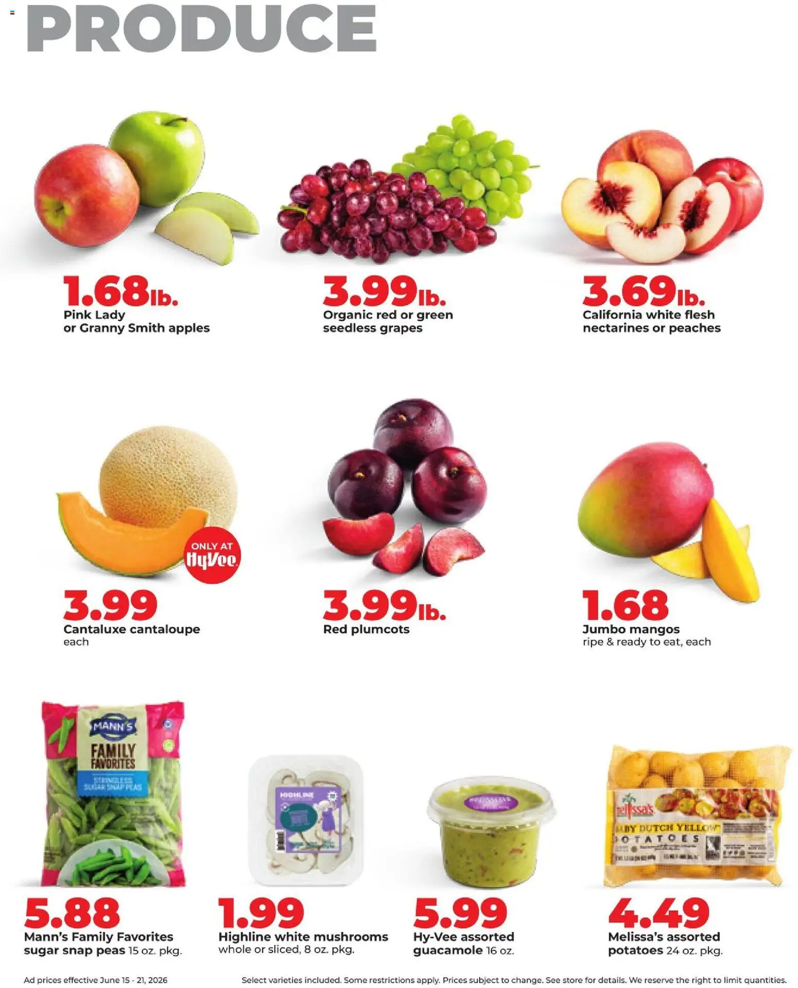 HyVee Weekly Ad - valid from 15.06.2026 | Page: 15 | Products: Mushrooms, Apples, Potatoes, Grapes