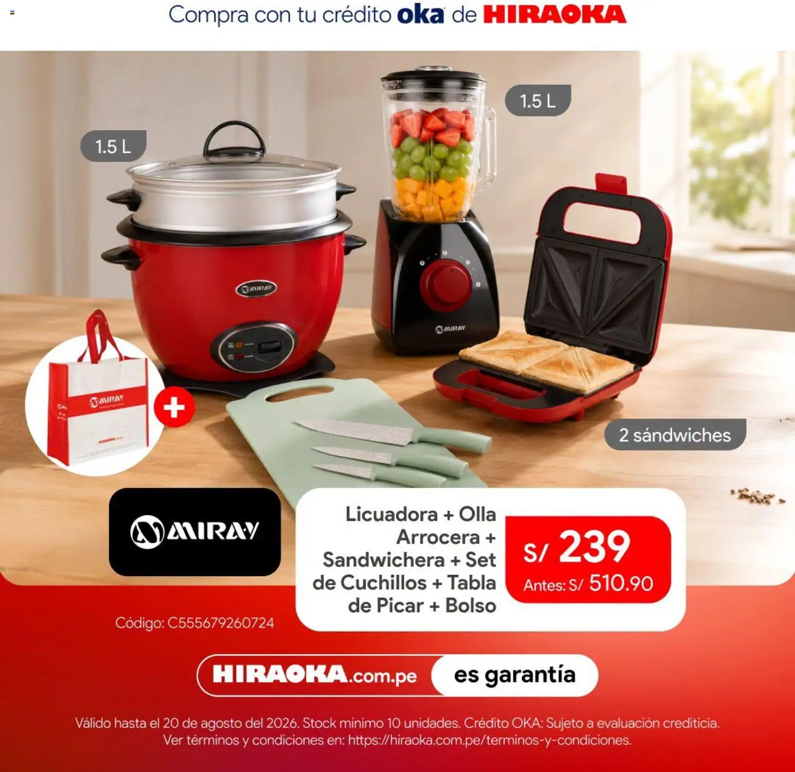 Catálogo Hiraoka válido desde 18/08/2026 | Página: 3 | Productos: Cuchillos, Bolso, Sandwichera, Licuadora