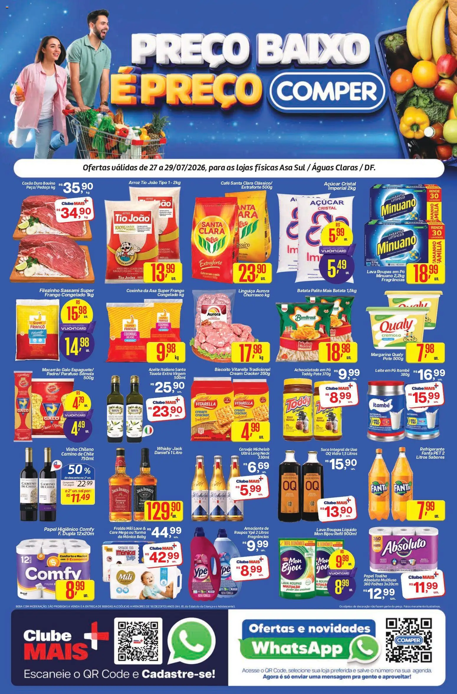 Comper Folheto - válido de 27/07/2026 | Página: 1 | Produtos: Papel toalha, Biscoito, Vinho, Macarrão