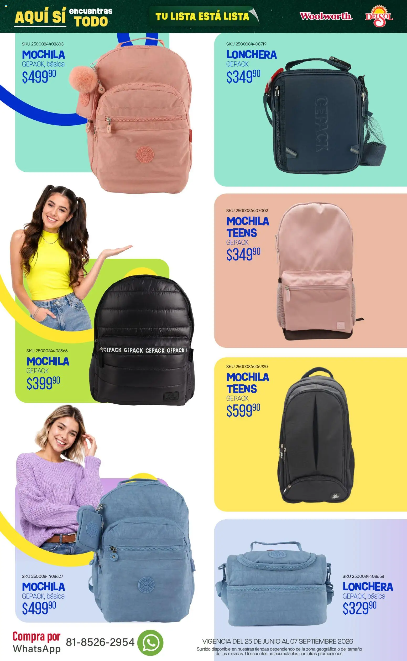 Nuevas ofertas de Del Sol y Woolworth válidas en toda la República Mexicana desde el 25/06/2026. ¡Encuentra las mejores ofertas en Del Sol y Woolworth catálogo Back To School! | Página: 56 | Productos: Mochila