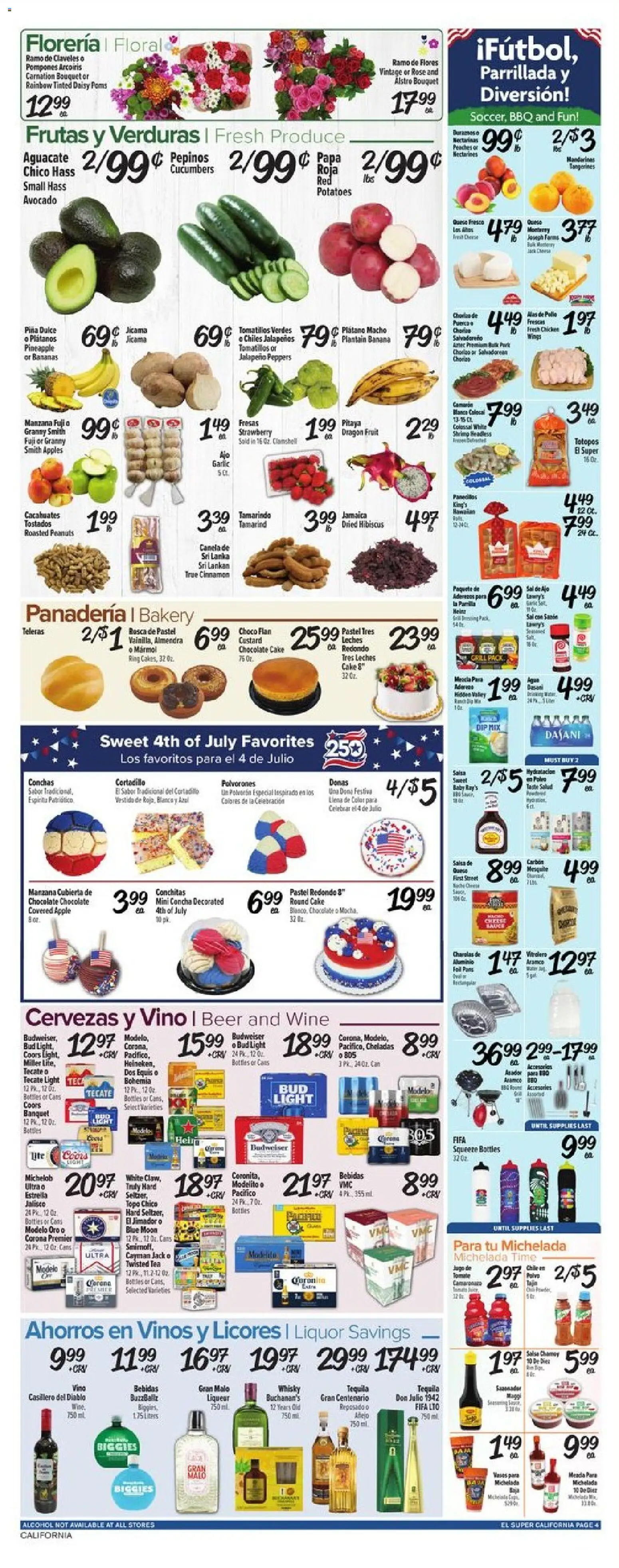 El Super Weekly Ad - CA - valid from 06/24/2026 | Page: 4 | Products: Jalapeno peppers, Beer, Pork, Bananas