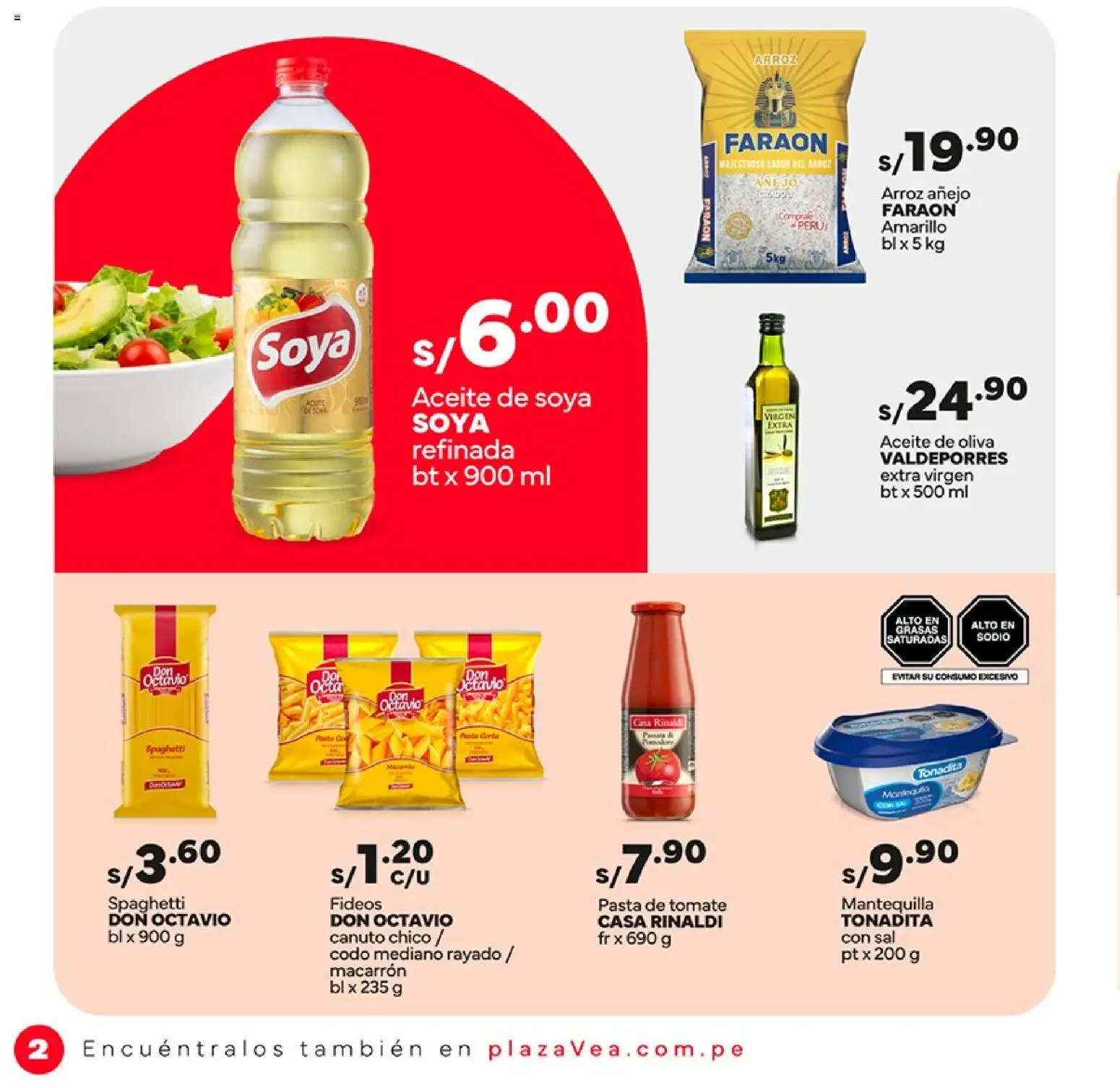 Catálogo Plaza Vea válido desde 01/09/2026 | Página: 2 | Productos: Mantequilla, Arroz, Pasta, Aceite de oliva
