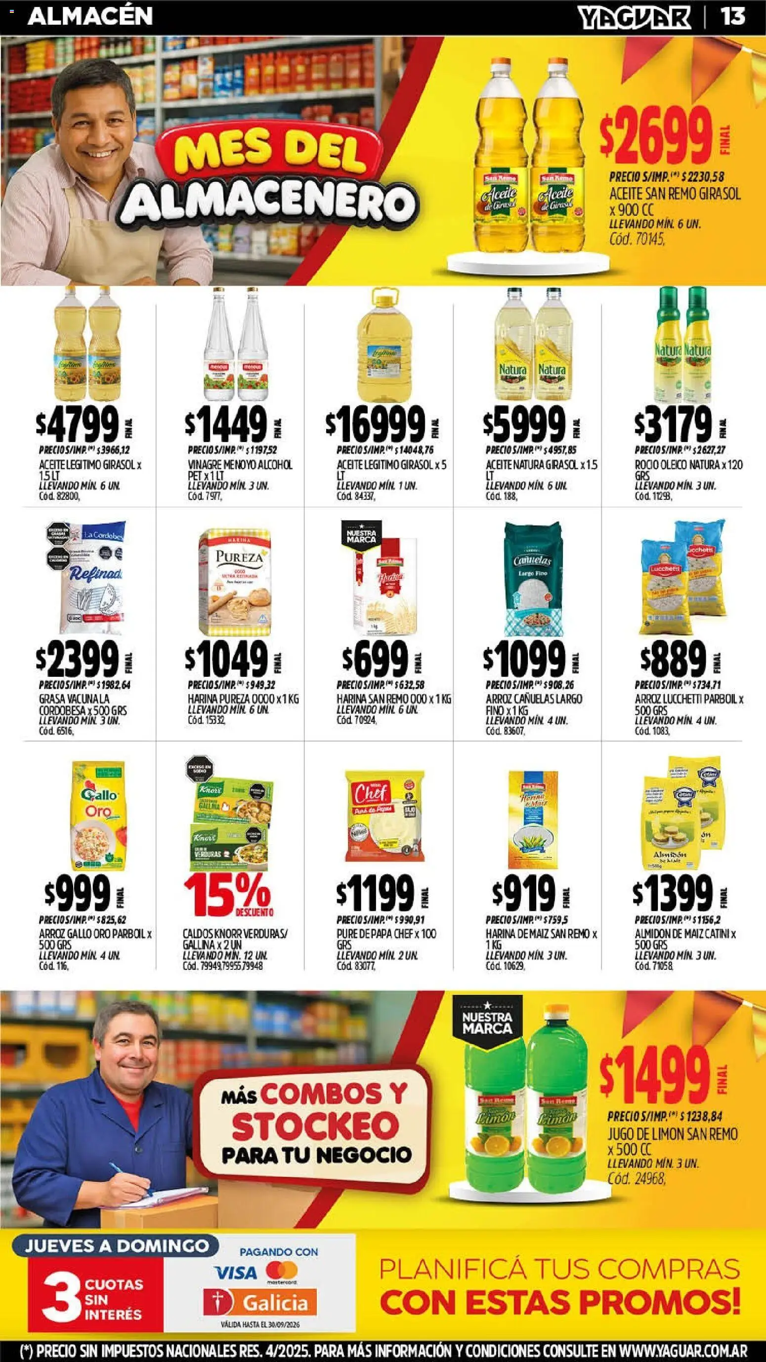 Yaguar - Oferta Semanal Chaco │ válido desde el 14/09/2026 | Página: 13 | Productos: Papa, Maiz, Alcohol, Arroz