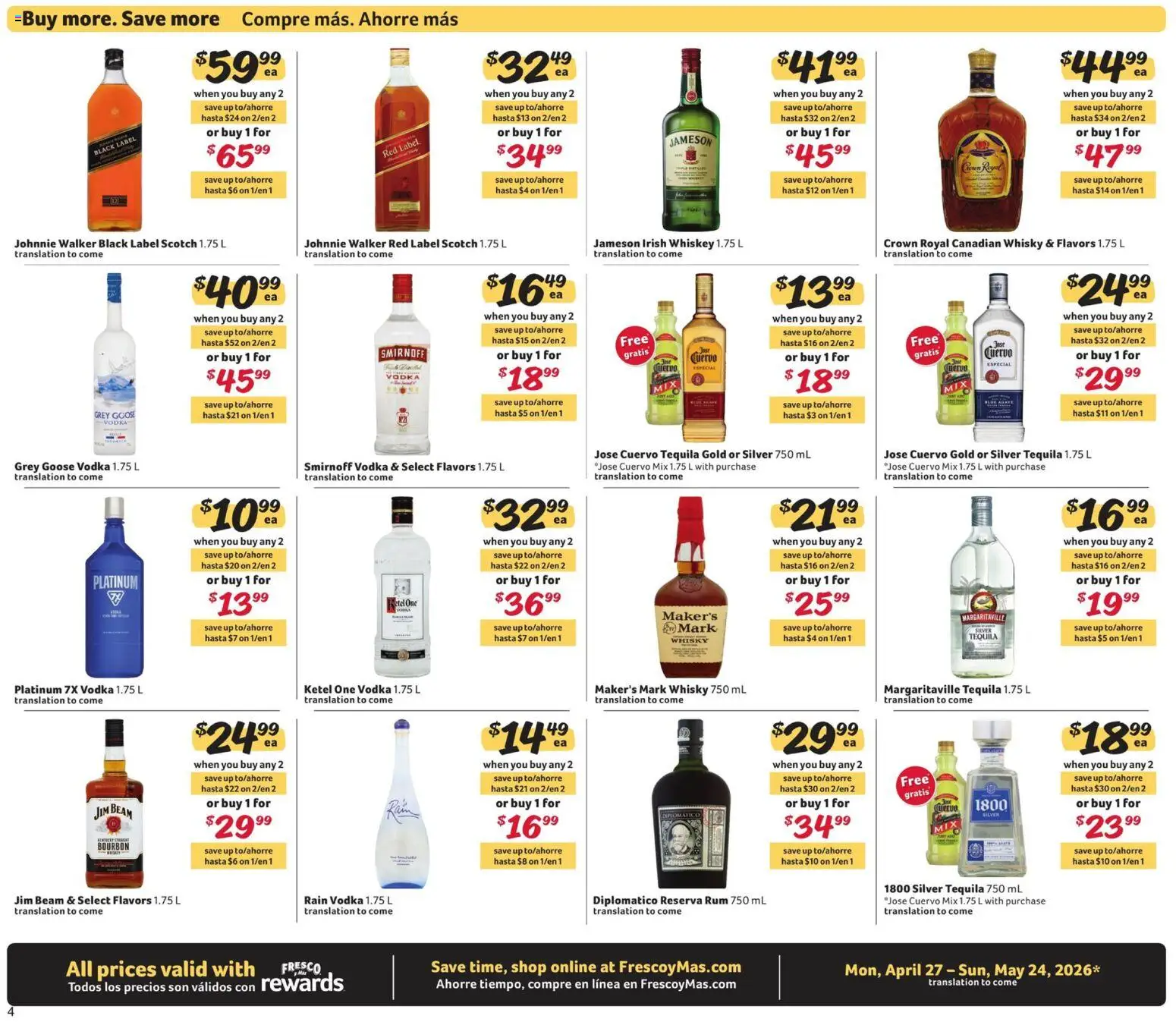 Fresco y Más Alcohol Flyer - valid from 27.04.2026 | Page: 4 | Products: Bourbon, Vodka, Whiskey
