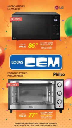 Lojas Cem - Ofertas atuais - Pré-Visualização do folheto da loja Lojas Cem, válido de 20/07/2026 | Página: 46 | Produtos: Forno, Forno elétrico, Microondas, Carne