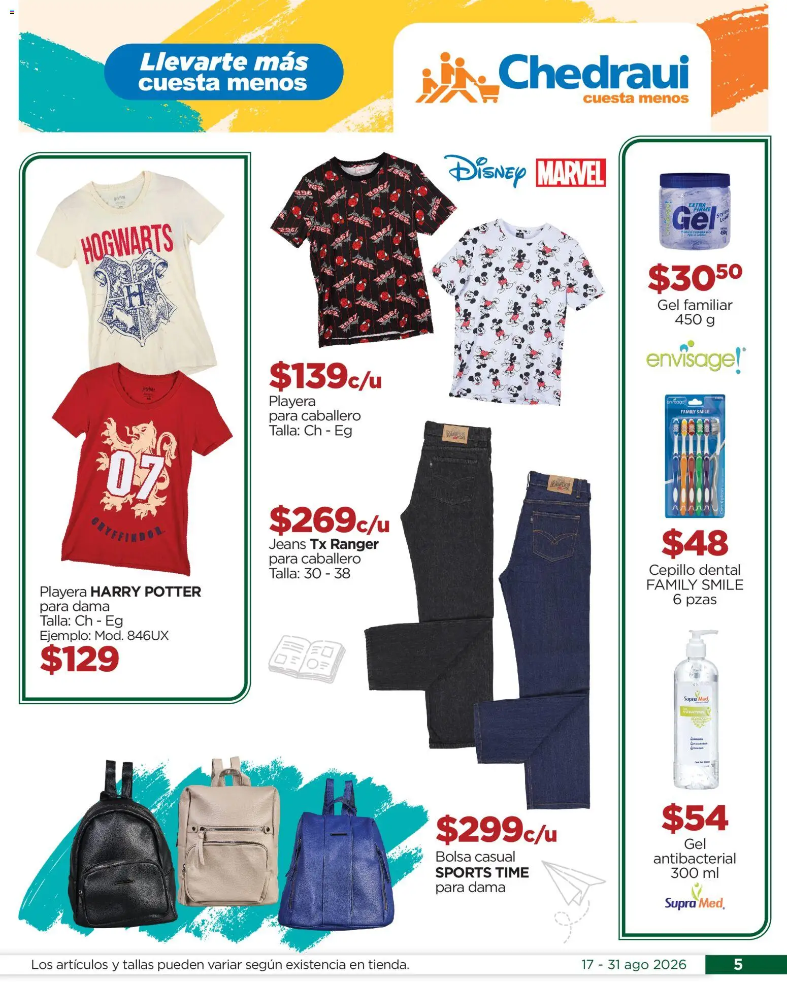 Nuevas ofertas de Chedraui válidas en toda la República Mexicana desde el 17/08/2026. ¡Encuentra las mejores ofertas en Chedraui folleto Estrena este regreso a clases! | Página: 5 | Productos: Bolsa, Cepillo, Playera