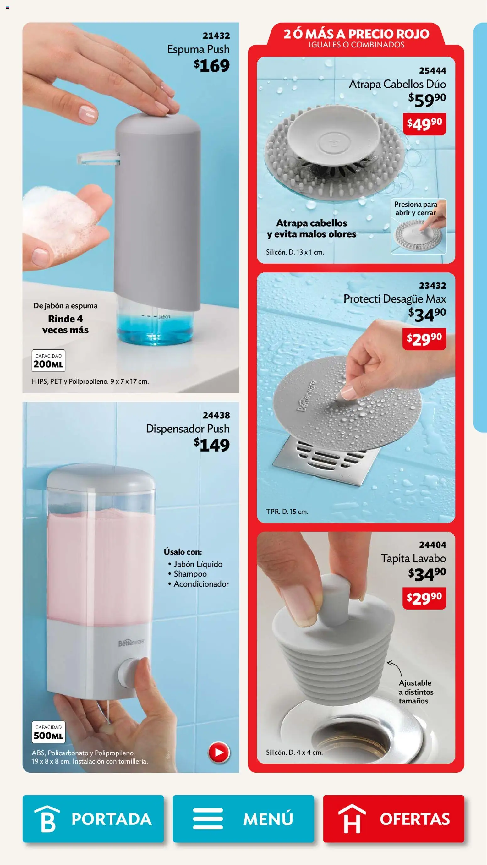 Nuevas ofertas de Betterware válidas en toda la República Mexicana desde el 29/06/2026. ¡Encuentra las mejores ofertas en Betterware campaña 7 2026! | Página: 79 | Productos: Espuma, Lavabo, Acondicionador, Jabón
