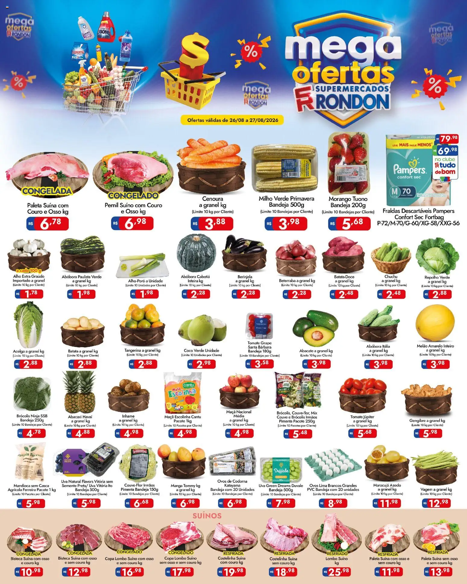 Supermercados Rondon Folheto - válido de 26/08/2026 | Página: 1 | Produtos: Inhame, Copa, Pernil suíno, Batata