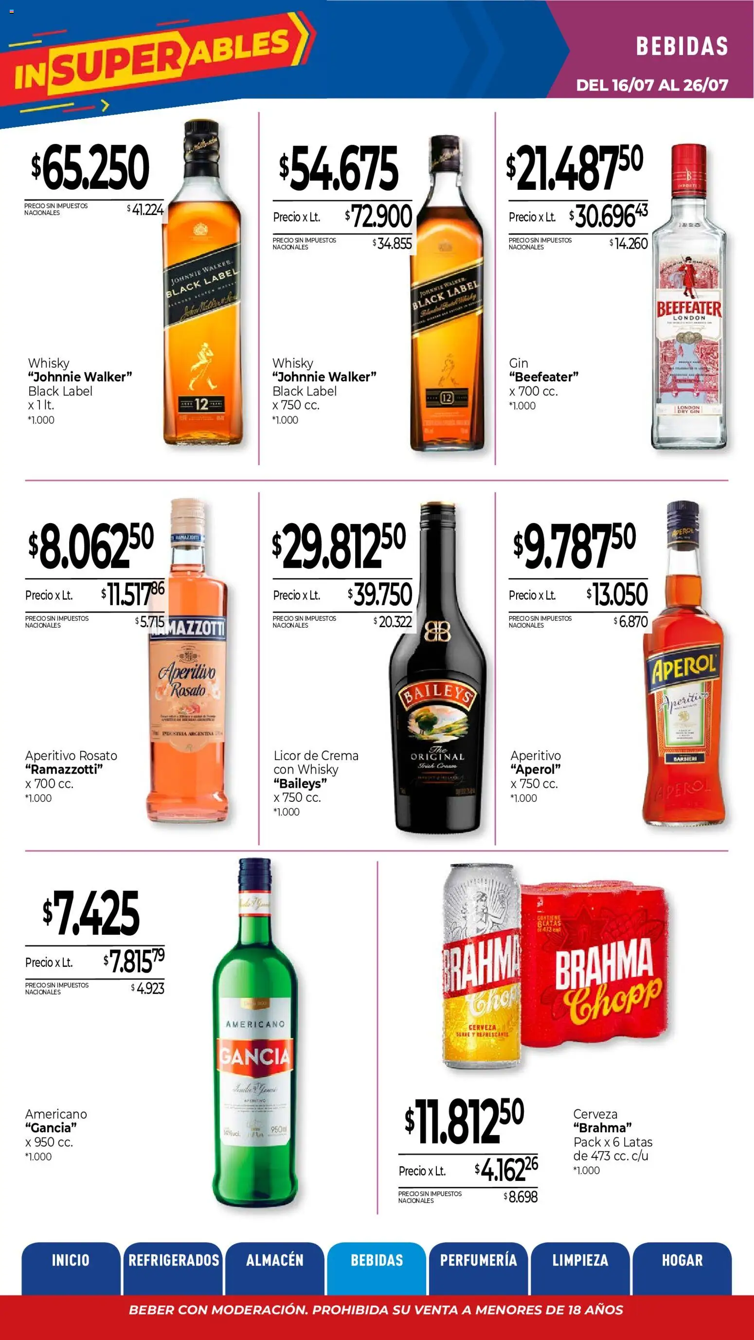 La Anonima catálogo │ válido desde el 16/07/2026 | Página: 18 | Productos: Whisky, Gin, Cerveza, Crema