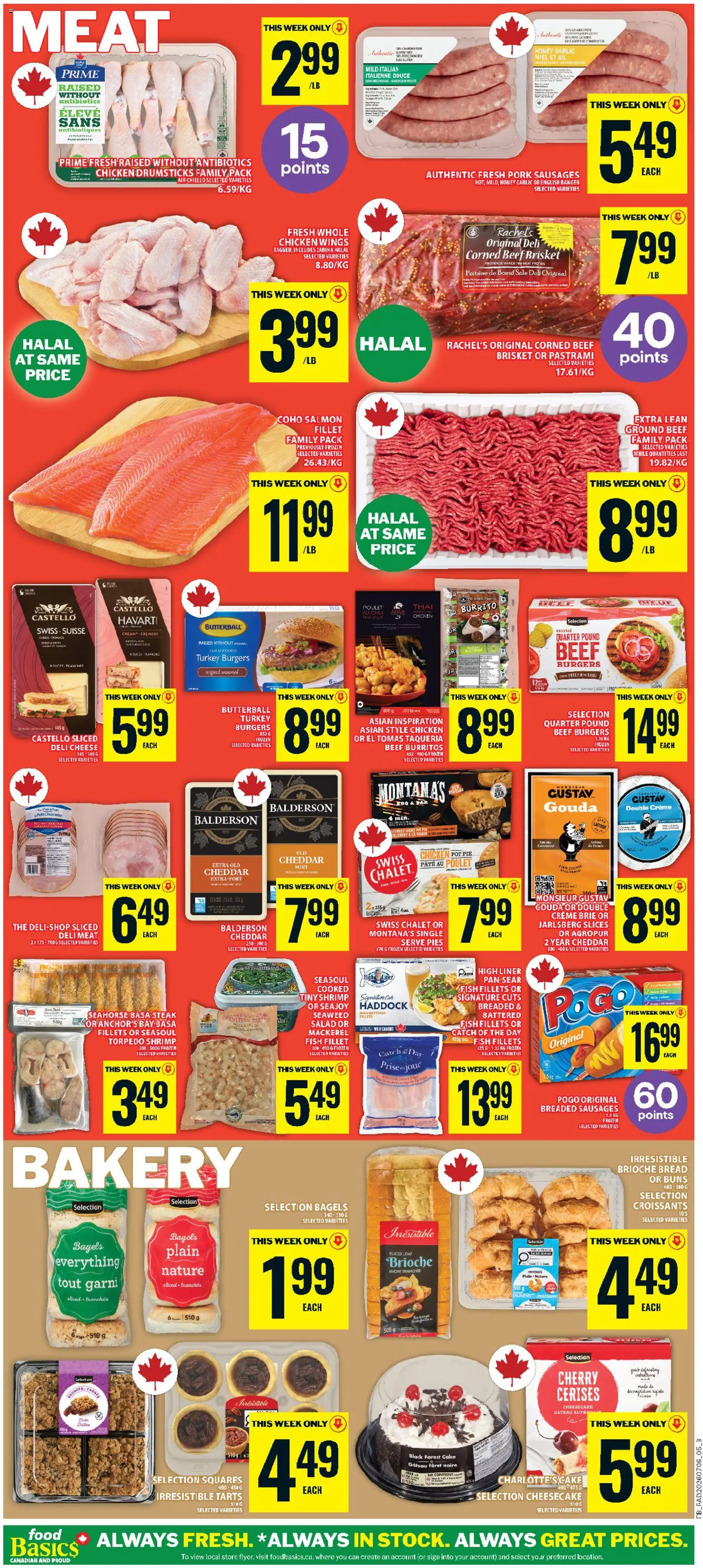 Food Basics flyer valid from Jul 9, 2026 | Page: 9 | Products: Chicken wings, Turkey, Cheese, Bread