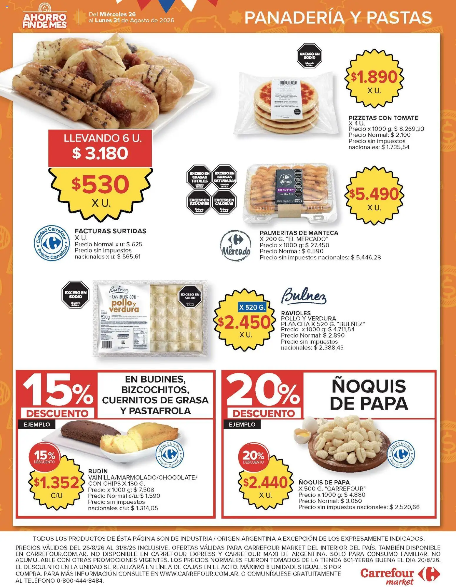 Carrefour Market catálogo │ válido desde el 26/08/2026 | Página: 5 | Productos: Panadería, Pollo, Budín, Ñoquis de papa