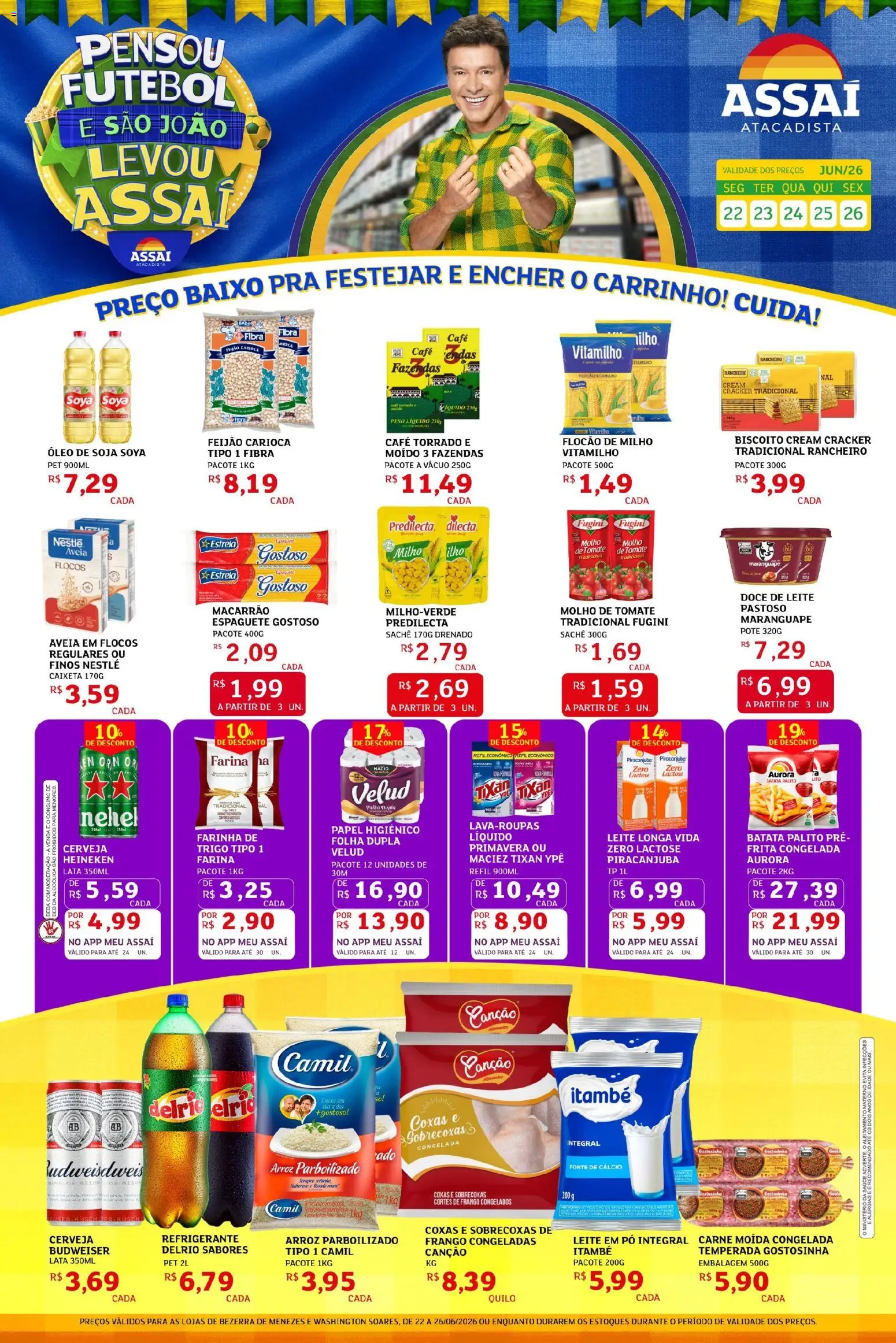 Assaí Atacadista Folheto - válido de 22/06/2026 | Página: 1 | Produtos: Biscoito, Refrigerante, Papel higiênico, Leite em pó