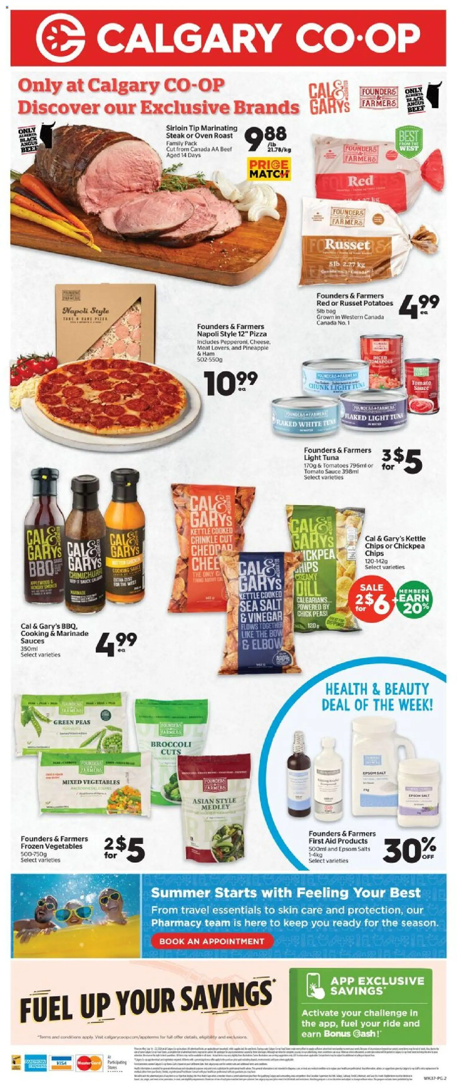 Calgary Co-op flyer valid from Jul 16, 2026 | Page: 2 | Products: Chips, Potatoes, Frozen vegetables, Sauces