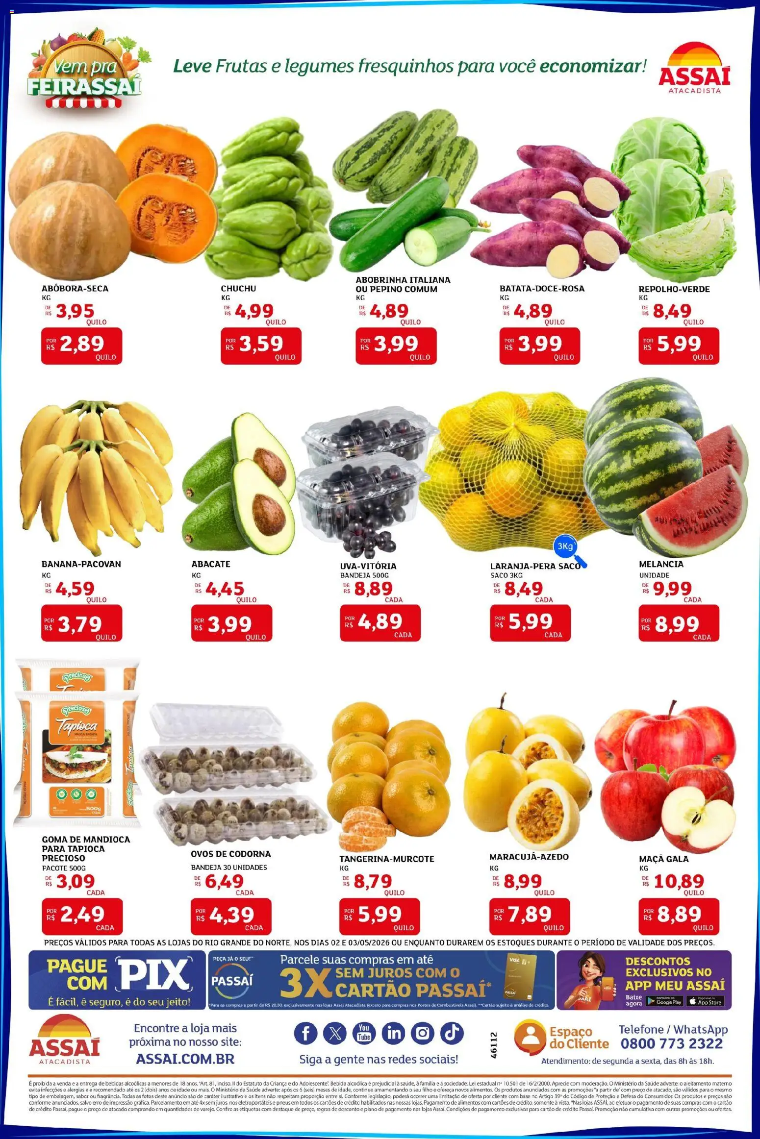 Assaí Atacadista Folheto - válido de 01.05.2026 | Página: 3 | Produtos: Chuchu, Pneus, Massa, Bebida
