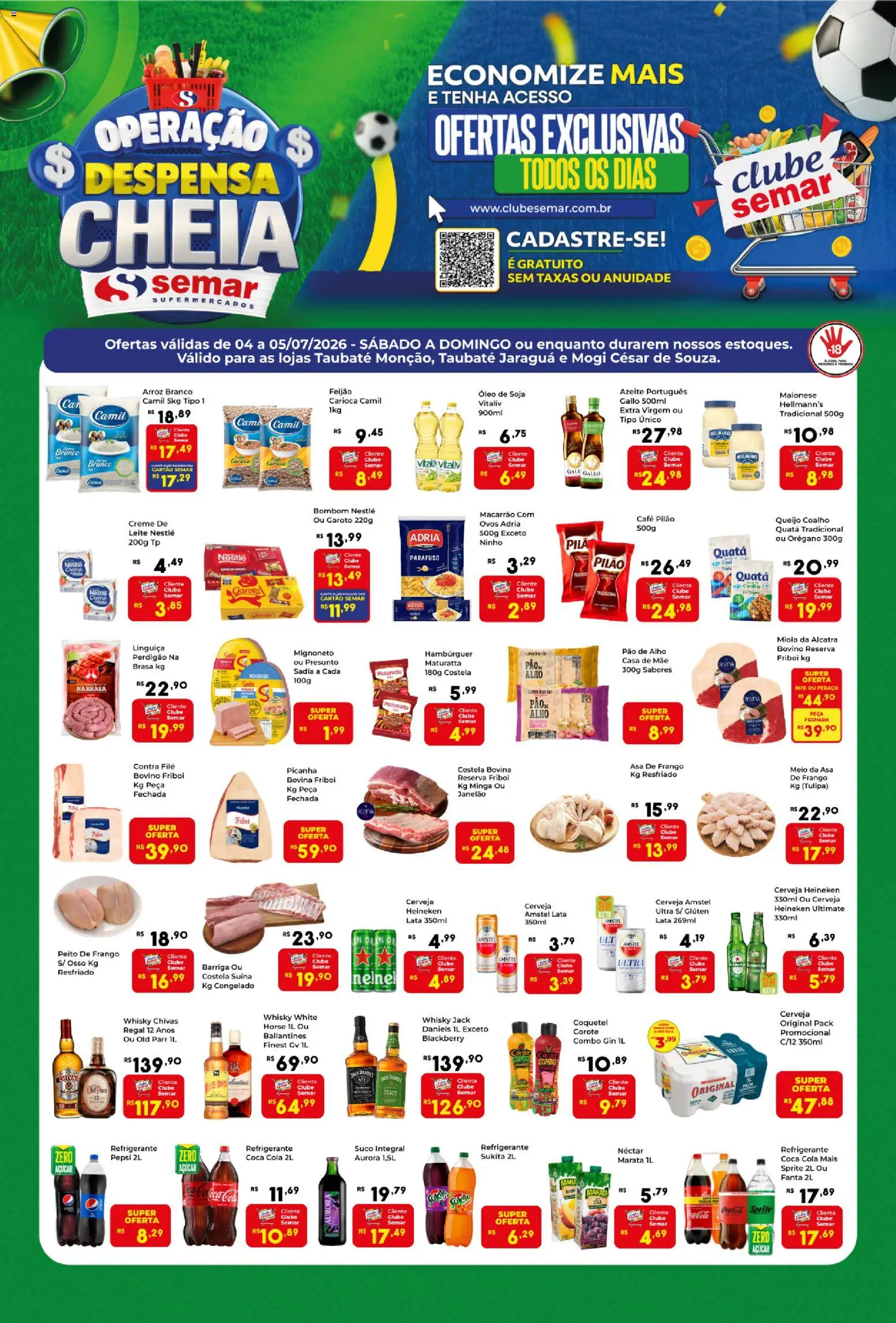 Semar Supermercado Folheto - válido de 04/07/2026 | Página: 1 | Produtos: Cola, Suco, Hambúrguer, Azeite