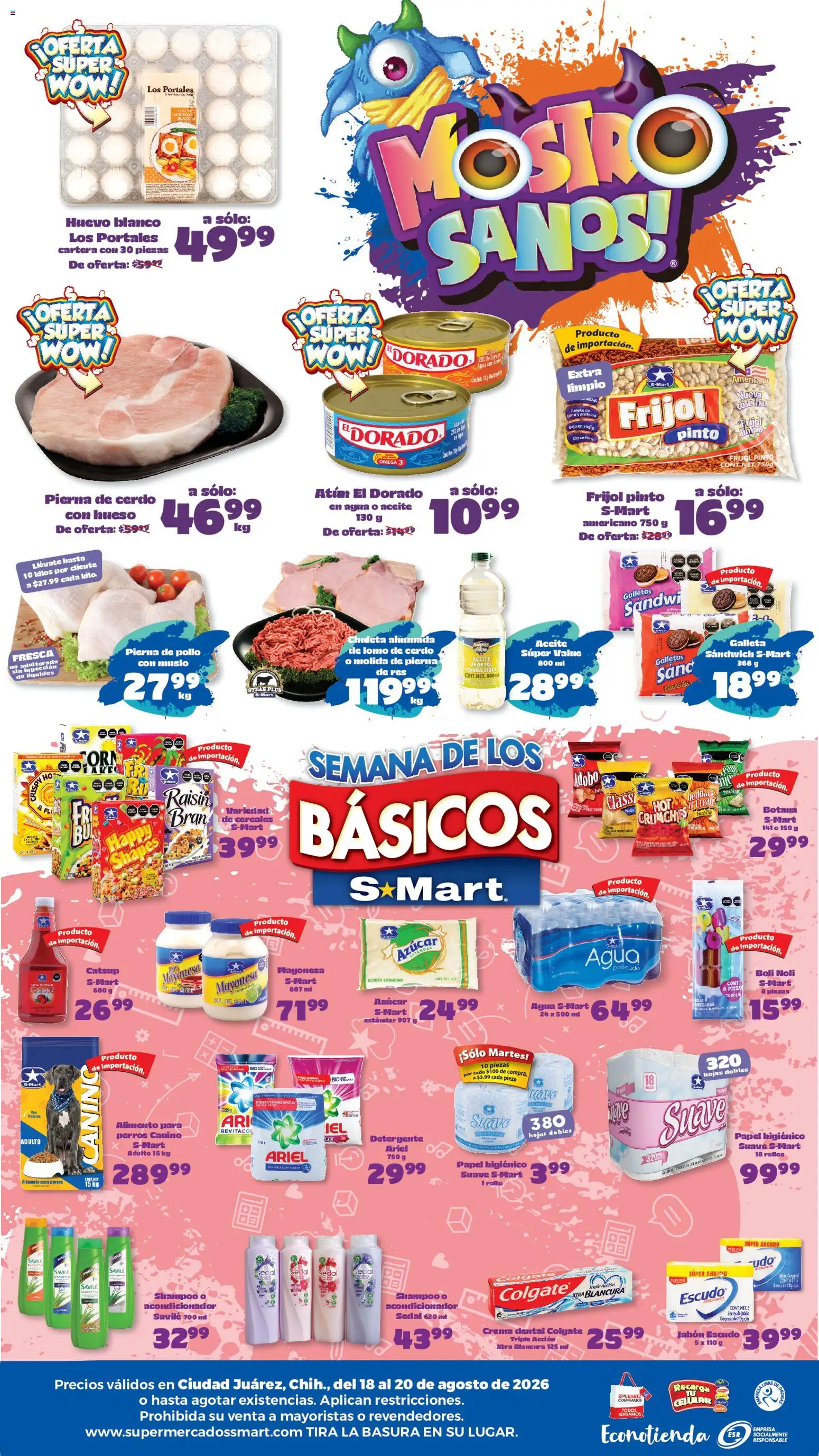 Nuevas ofertas de S-Mart válidas en toda la República Mexicana desde el 18/08/2026. ¡Encuentra las mejores ofertas en S-Mart folleto Juárez! | Página: 2 | Productos: Chuleta, Steak, Cerdo, Papel higiénico