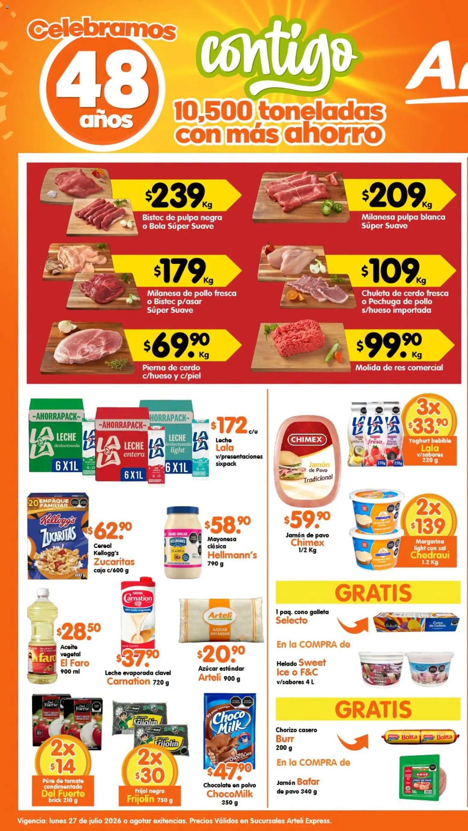 Nuevas ofertas de Arteli válidas en toda la República Mexicana desde el 27/07/2026. ¡Encuentra las mejores ofertas en Arteli folleto Express! | Página: 1 | Productos: Fresa, Chocolate, Jamón, Helado