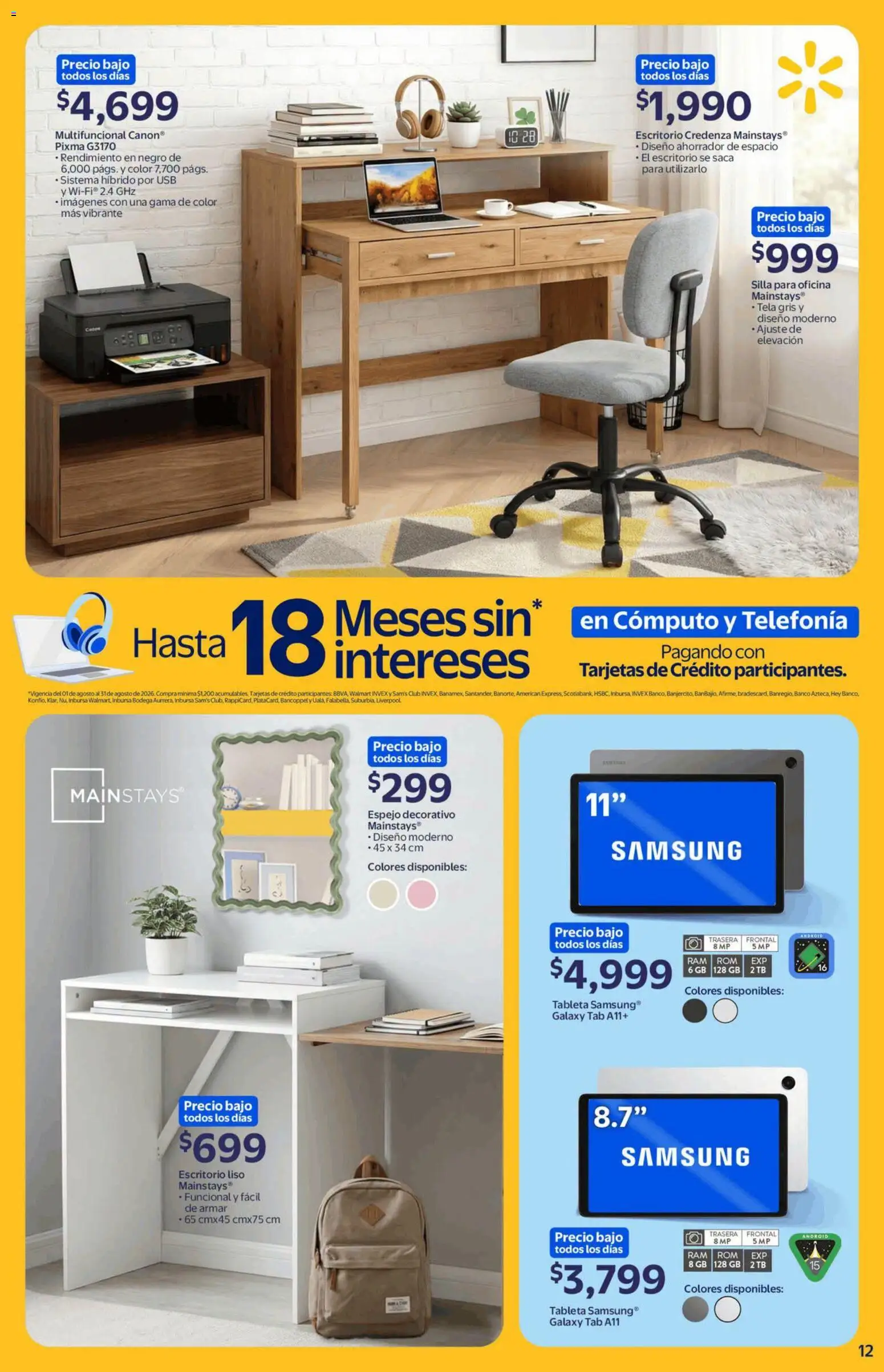 Nuevas ofertas de Walmart válidas en toda la República Mexicana desde el 13/08/2026. ¡Encuentra las mejores ofertas en Walmart folleto Back to School! | Página: 12 | Productos: Usb, Banco, Espejo, Tableta