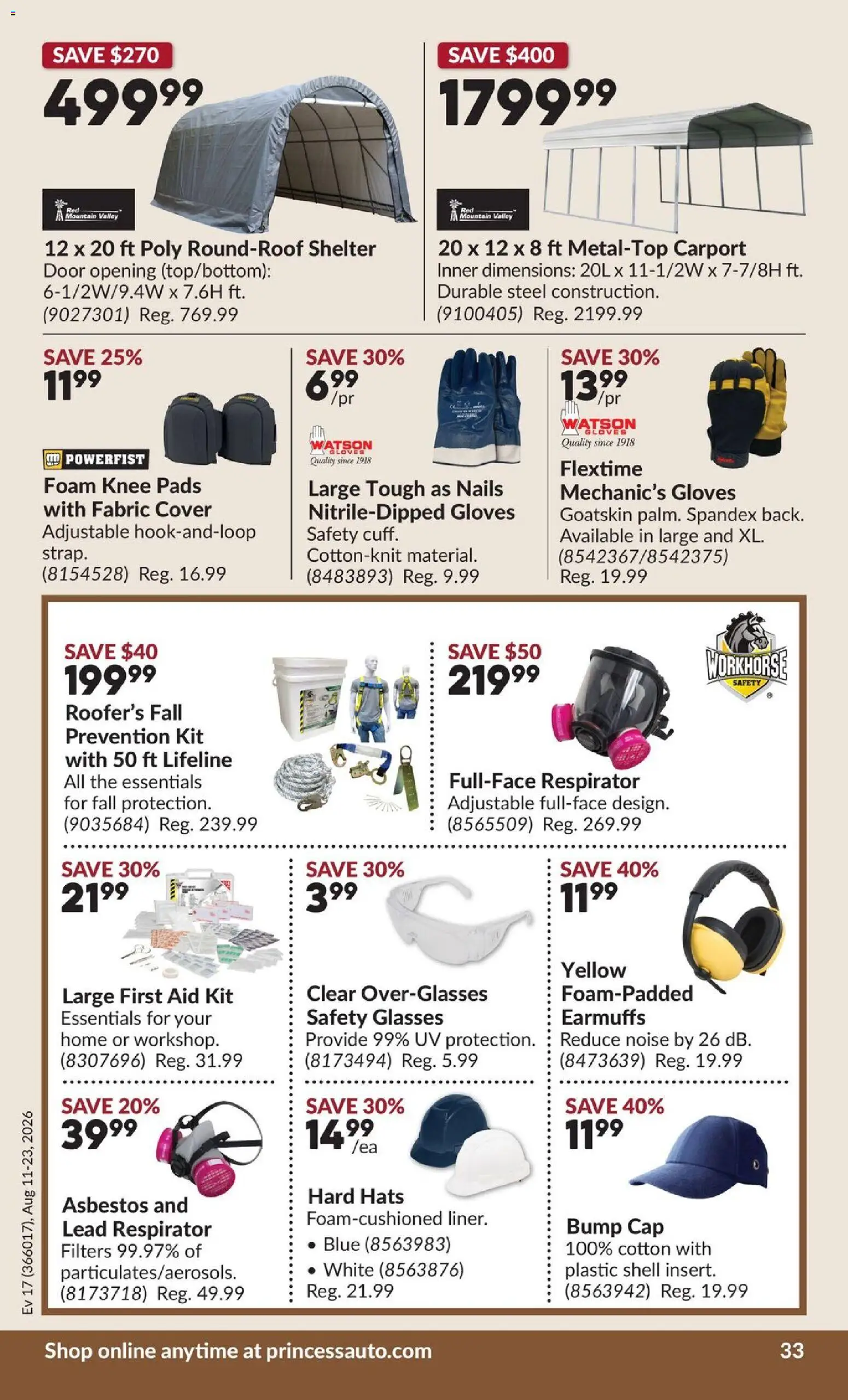 Princess Auto flyer valid from Aug 11, 2026 | Page: 40 | Products: Cap, Gloves, Glasses