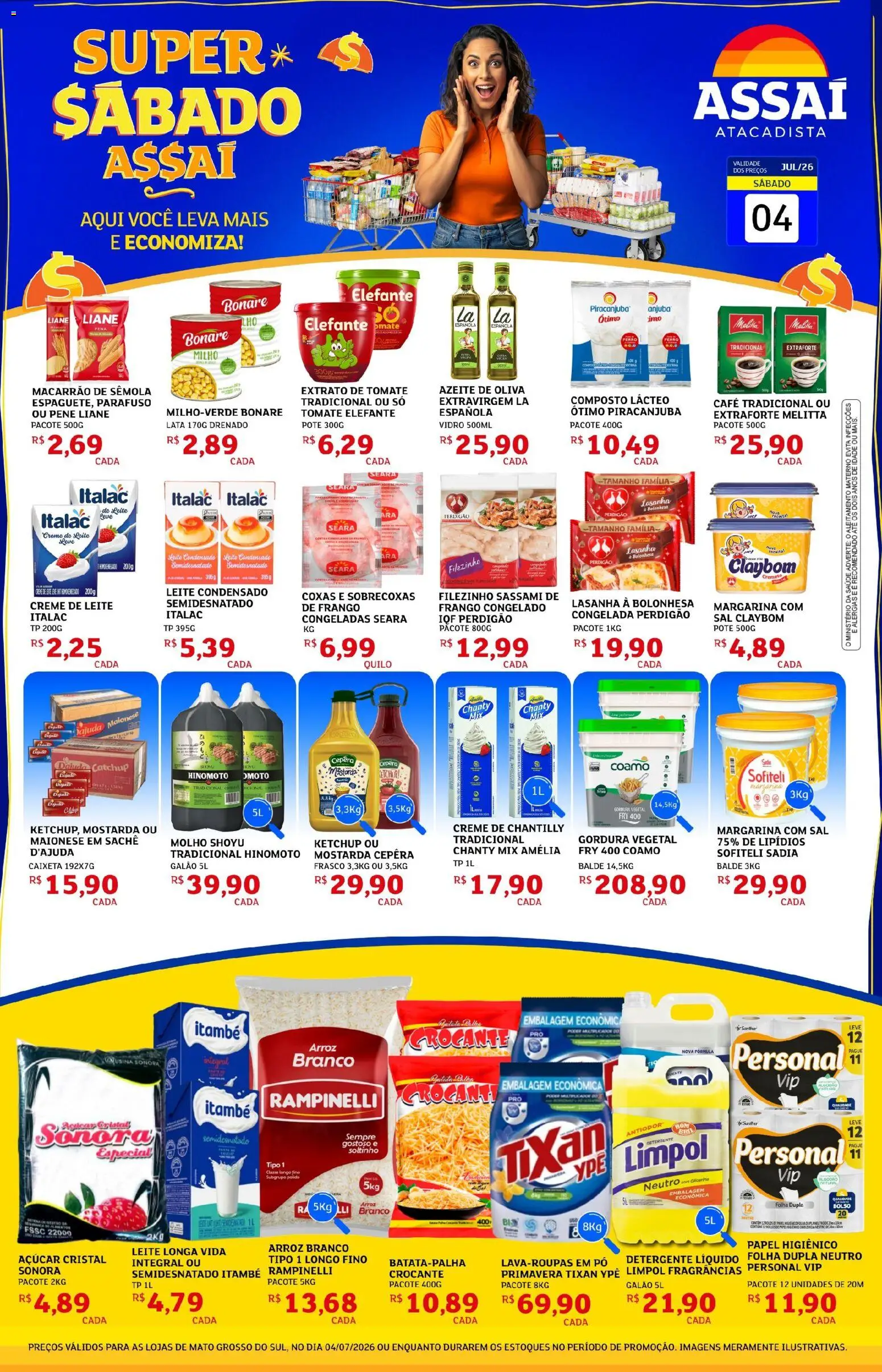 Assaí Atacadista Folheto - válido de 05/07/2026 | Página: 1 | Produtos: Detergente, Macarrão, Sal, Frango