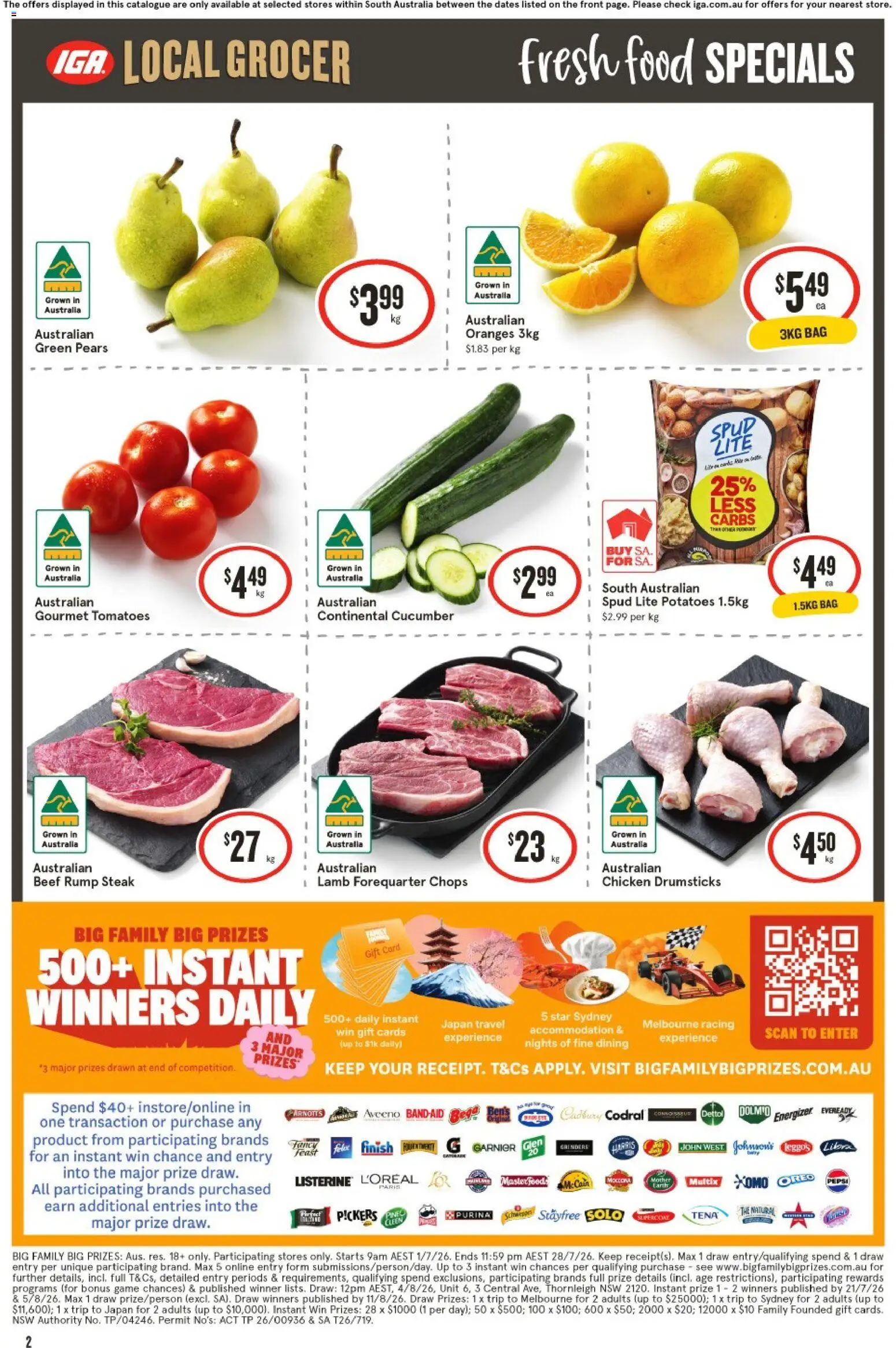 IGA catalogue - valid from 22/07/2026 | Page: 3 | Products: Oranges, Lamb, Tomatoes, Steak