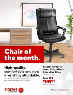 Preview of Staples flyer - Chair of the month from shop Staples valid from 01.04.2026