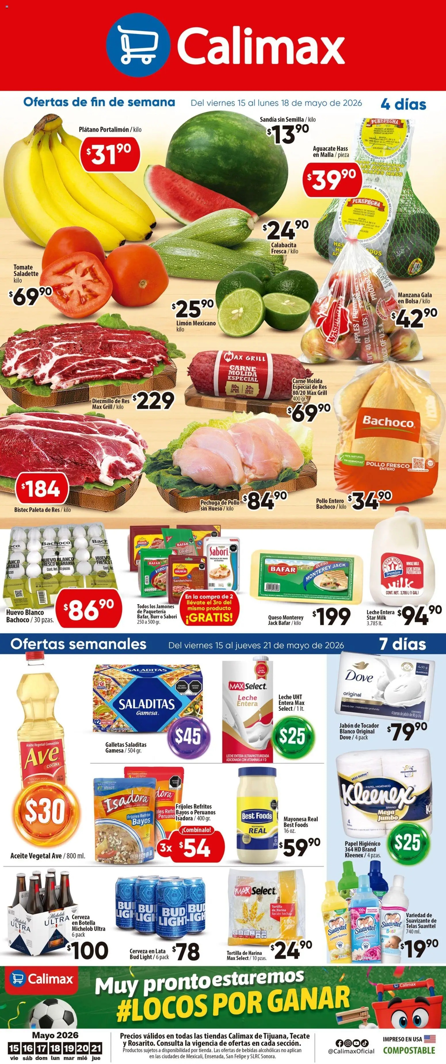 Nuevas ofertas de Calimax válidas en toda la República Mexicana desde el 15.05.2026. ¡Encuentra las mejores ofertas en Calimax folleto! | Página: 1 | Productos: Mayonesa, Manzana, Huevo, Fragancia