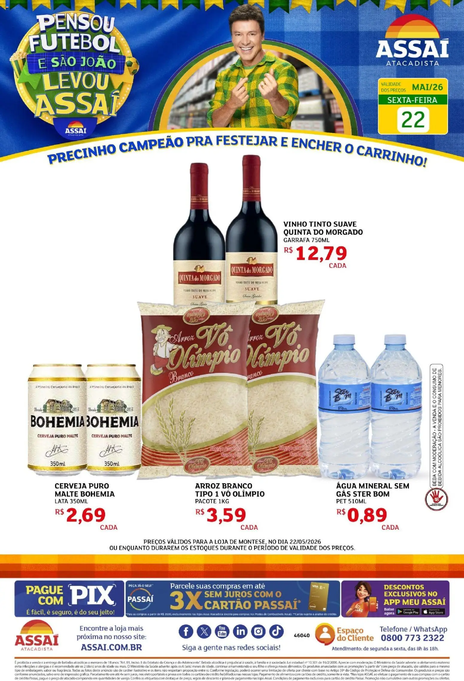 Assaí Atacadista Folheto - válido de 22.05.2026 | Página: 1 | Produtos: Vinho, Cerveja, Base, Telefone