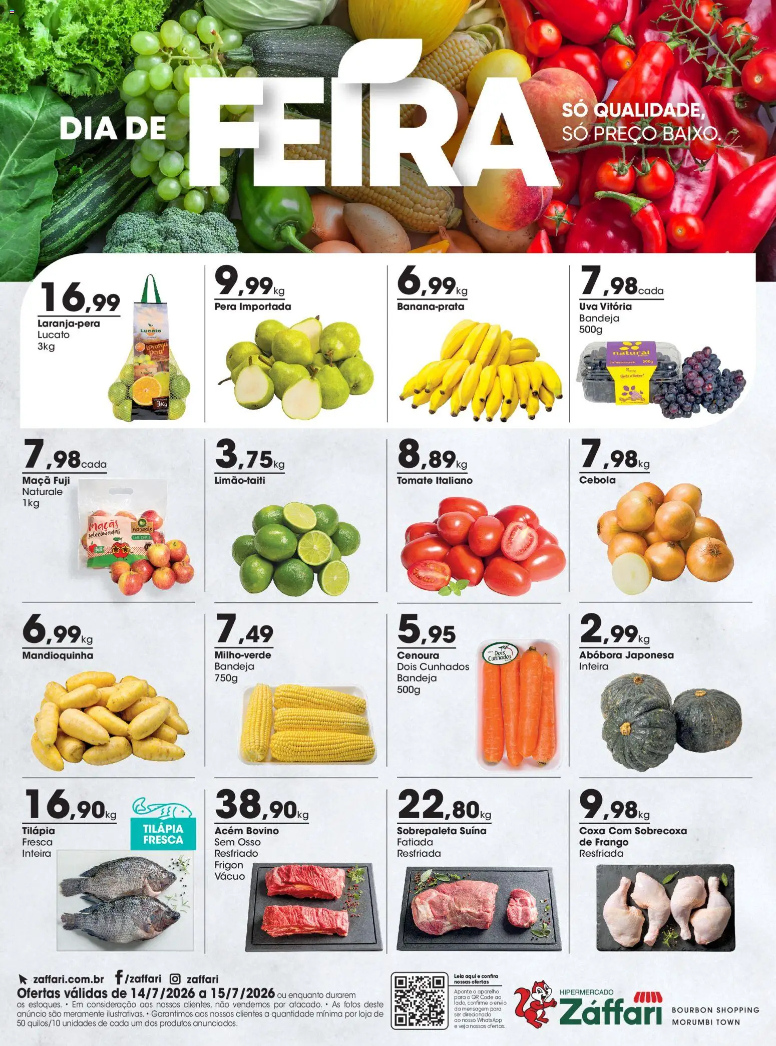 Zaffari Folheto - válido de 14/07/2026 | Página: 1 | Produtos: Cebola, Tilápia, Cenoura, Bandeja
