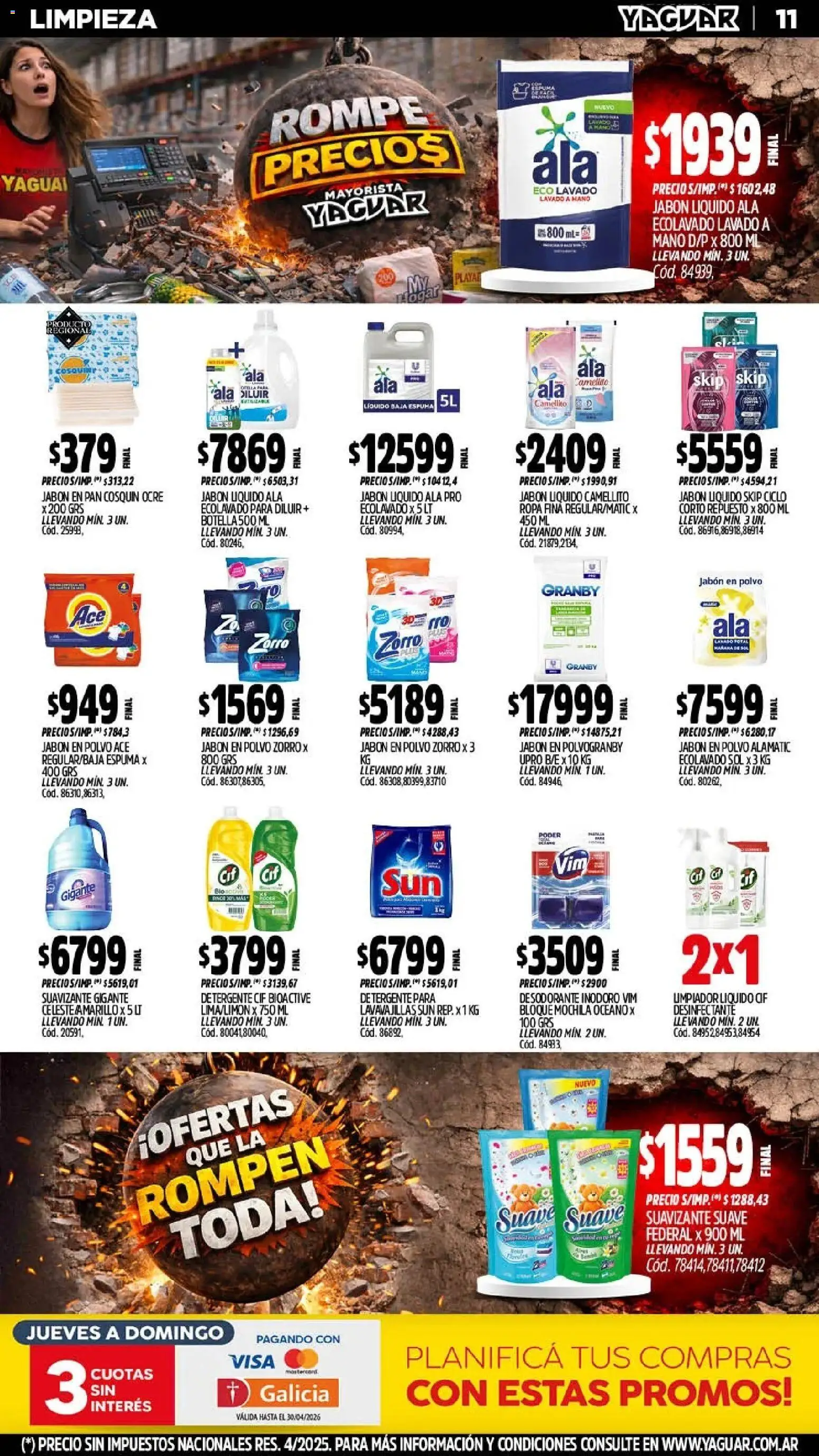 Yaguar - Oferta Semanal Jujuy │ válido desde el 06/04/2026 | Página: 11 | Productos: Desinfectante, Lavavajillas, Inodoro, Espuma