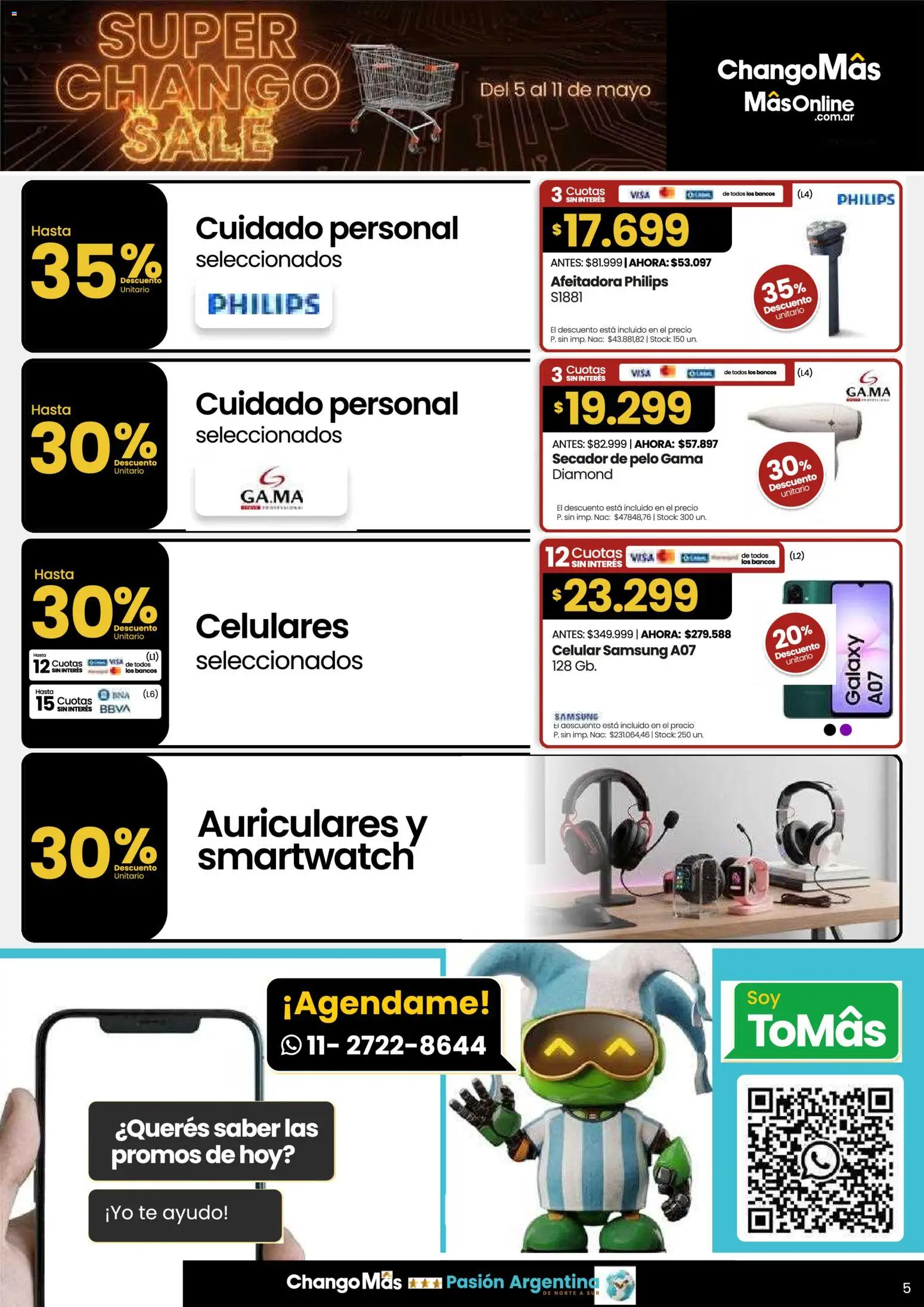 Changomas - Ofertas  Super Chango Sale │ válido desde el 05.05.2026 | Página: 5 | Productos: Auriculares, Secador de pelo, Afeitadora, Té