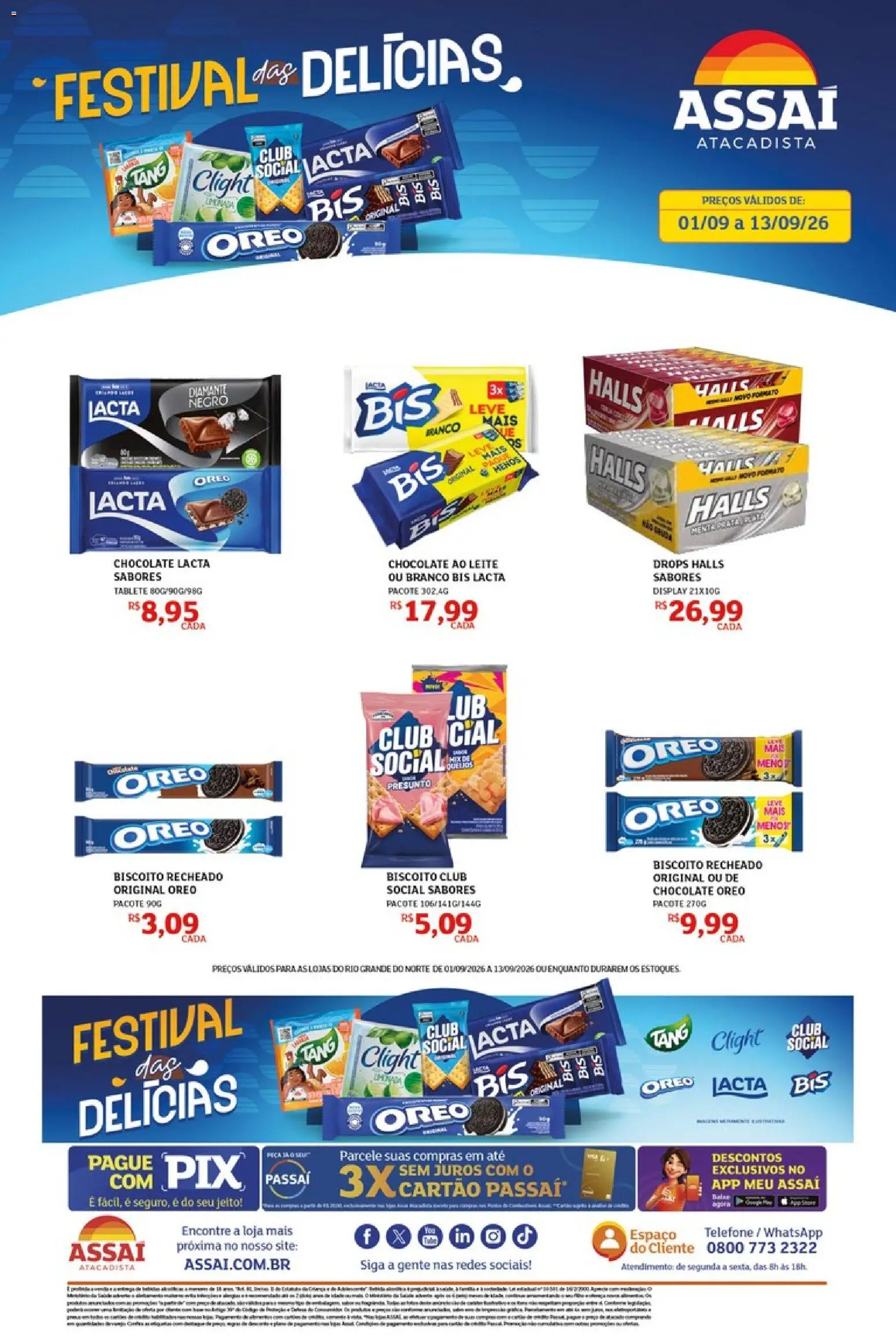 Assaí Atacadista Folheto - válido de 01/09/2026 | Página: 1 | Produtos: Biscoito, Chocolate, Presunto, Biscoito recheado