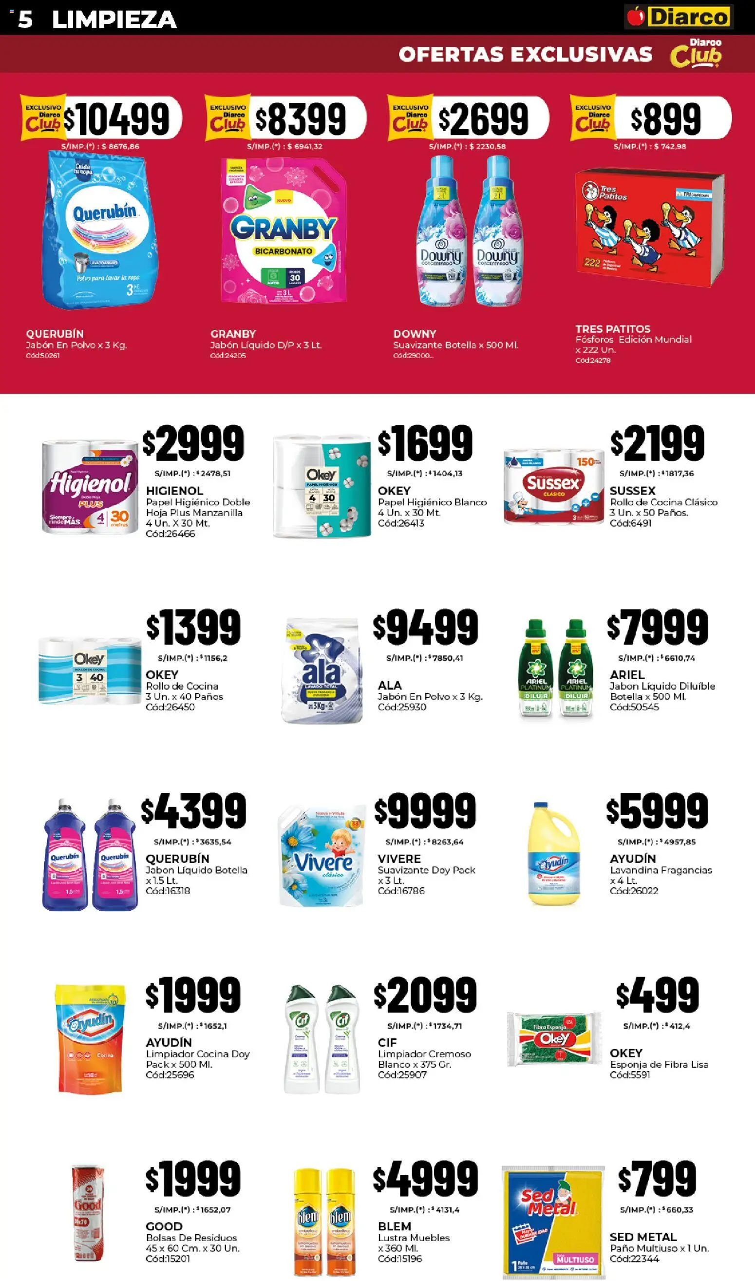 Diarco ofertas │ válido desde el 20.04.2026 | Página: 5 | Productos: Papel higiénico, Fósforos, Esponja, Ropa