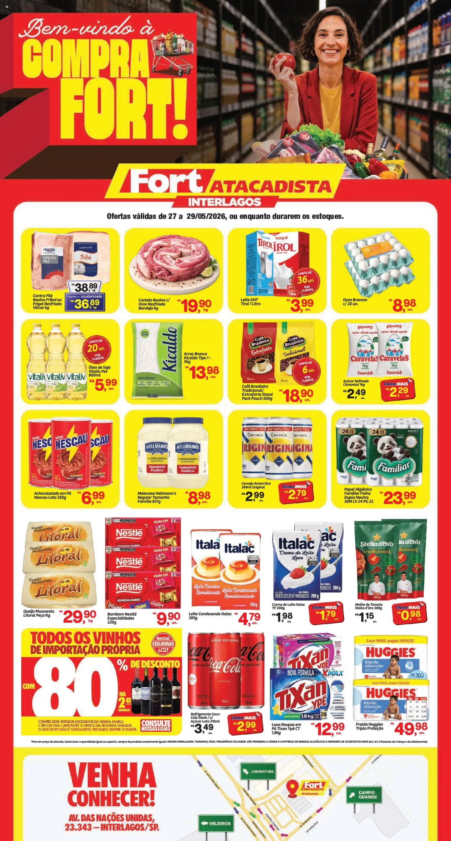Fort Atacadista Folheto - válido de 27.05.2026 | Página: 1 | Produtos: Leite, Creme, Açúcar, Soja