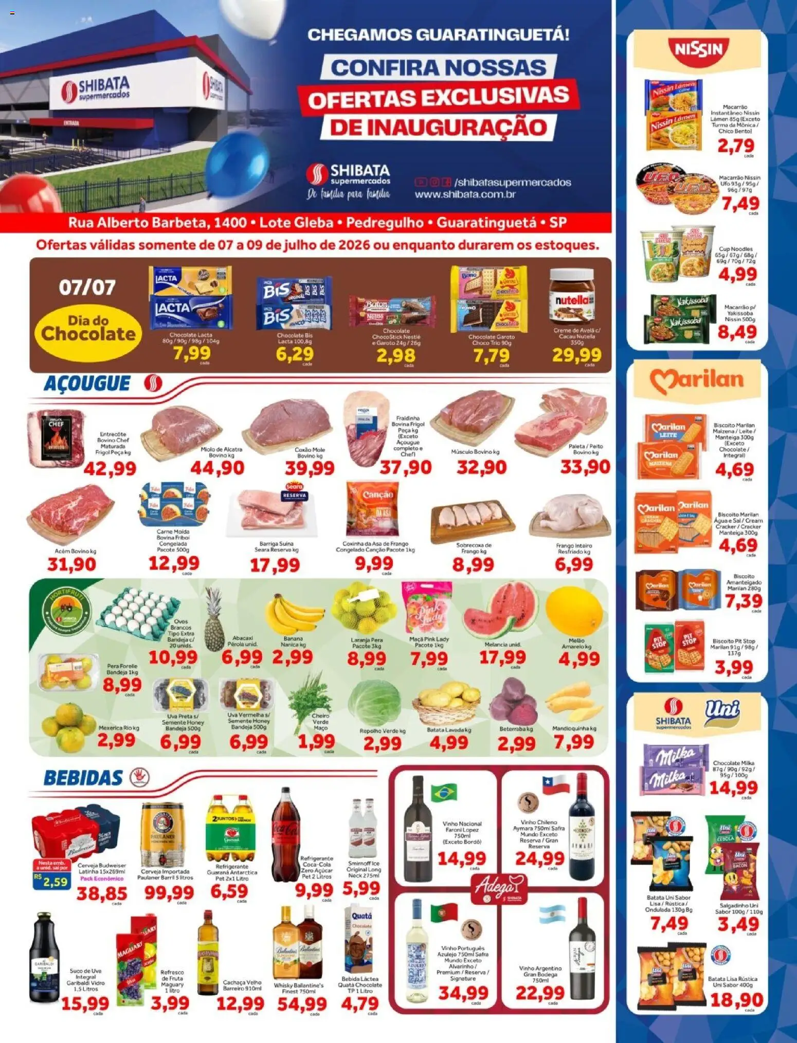 Shibata Folheto - válido de 07/07/2026 | Página: 1 | Produtos: Mandioquinha, Banco, Macarrão, Bandeja