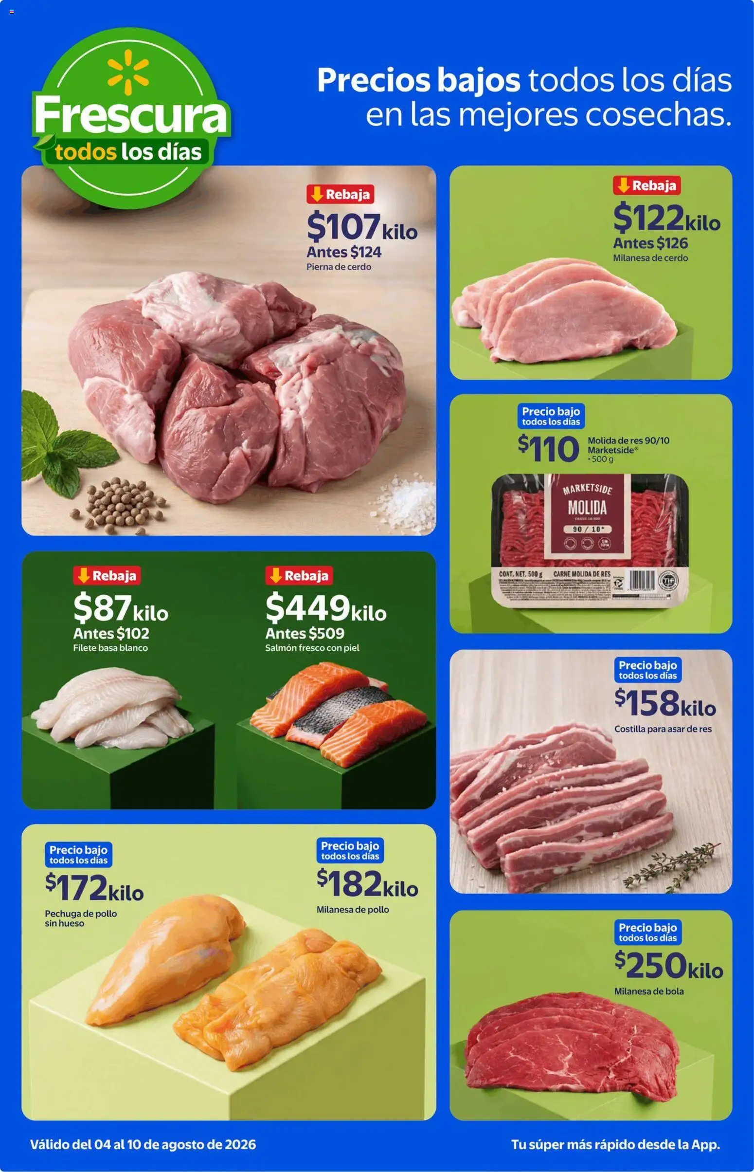 Nuevas ofertas de Walmart Express válidas en toda la República Mexicana desde el 04/08/2026. ¡Encuentra las mejores ofertas en Walmart Express folleto Calidad y frescura a precios bajos! | Página: 3 | Productos: Pollo, Milanesa, Cerdo, Res