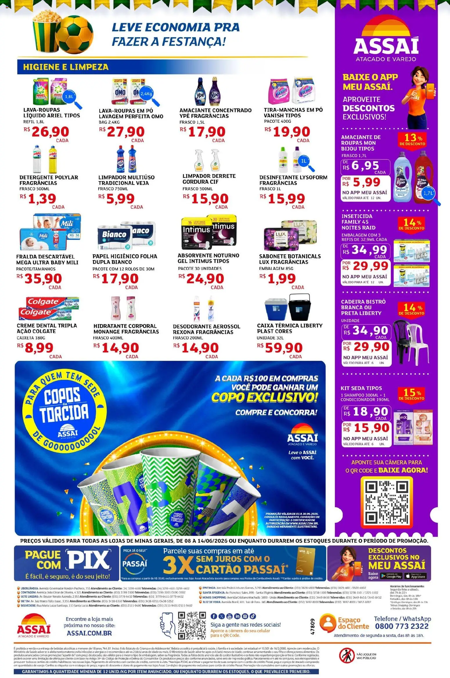 Assaí Atacadista Folheto - válido de 08.06.2026 | Página: 4 | Produtos: Shampoo, Cadeira, Telefone, Amaciante