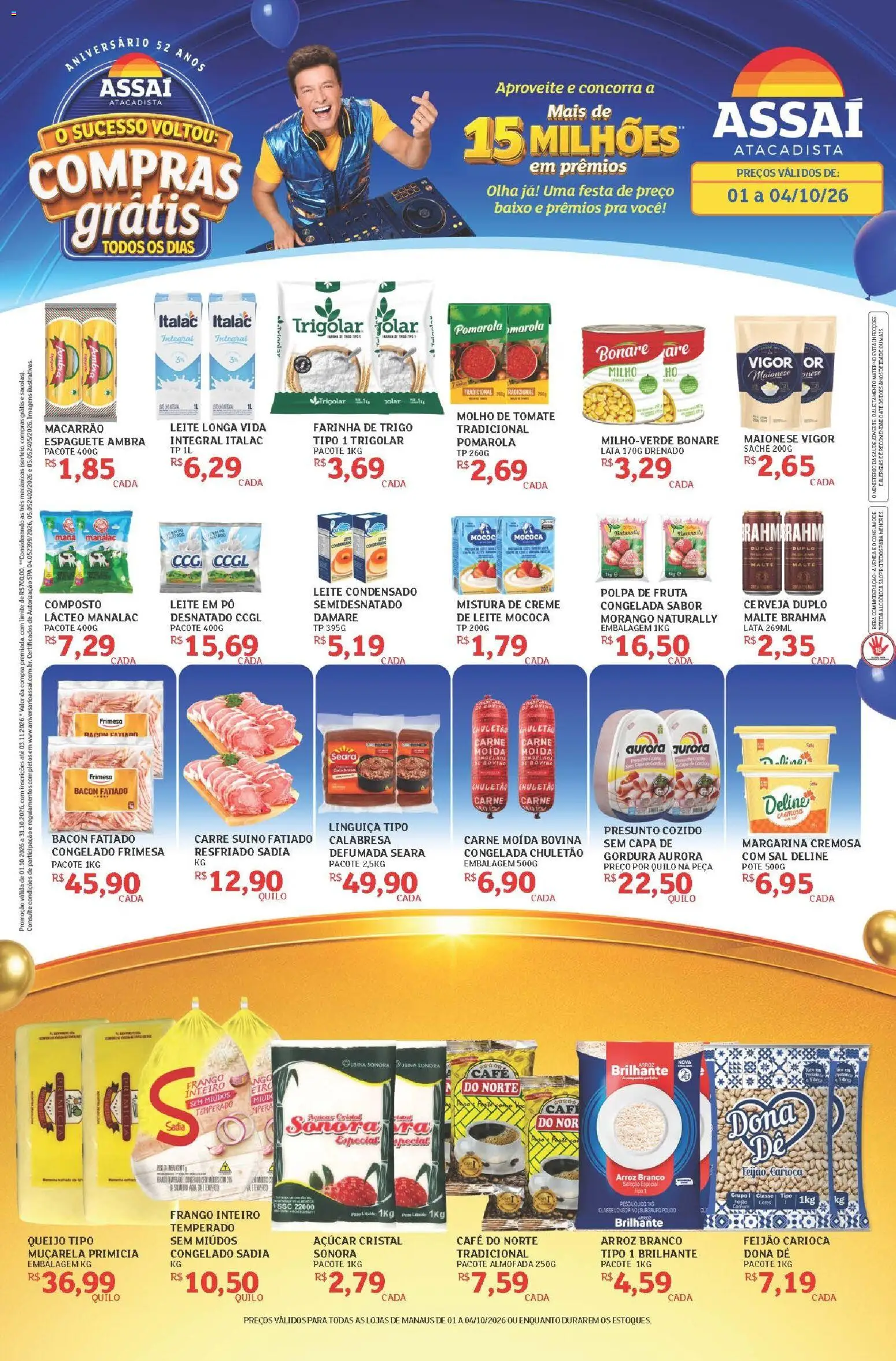Assaí Atacadista Folheto - válido de 01/10/2026 | Página: 1 | Produtos: Frango inteiro, Macarrão, Chuletão, Açúcar