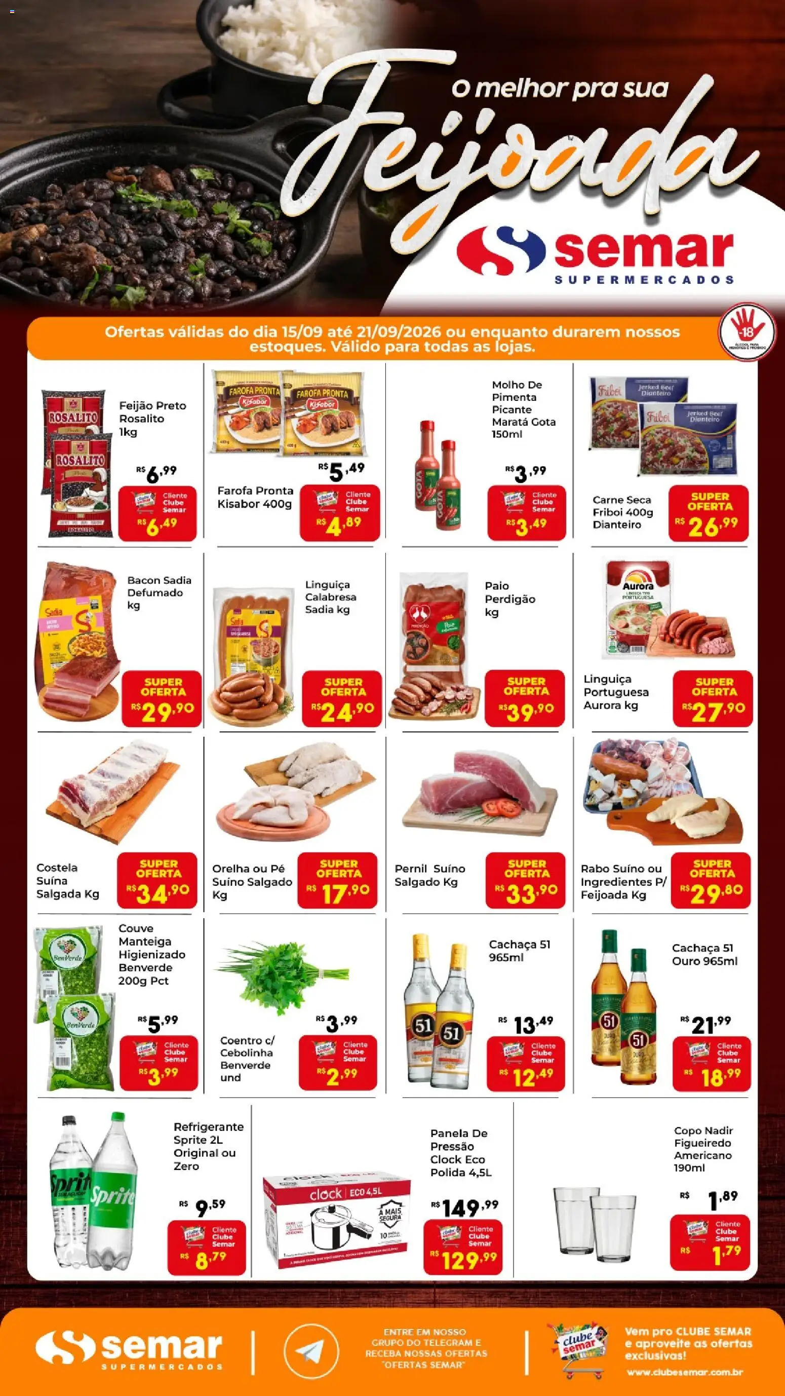 Semar Supermercado Folheto - válido de 15/09/2026 | Página: 1 | Produtos: Cachaça, Pernil, Carne, Farofa