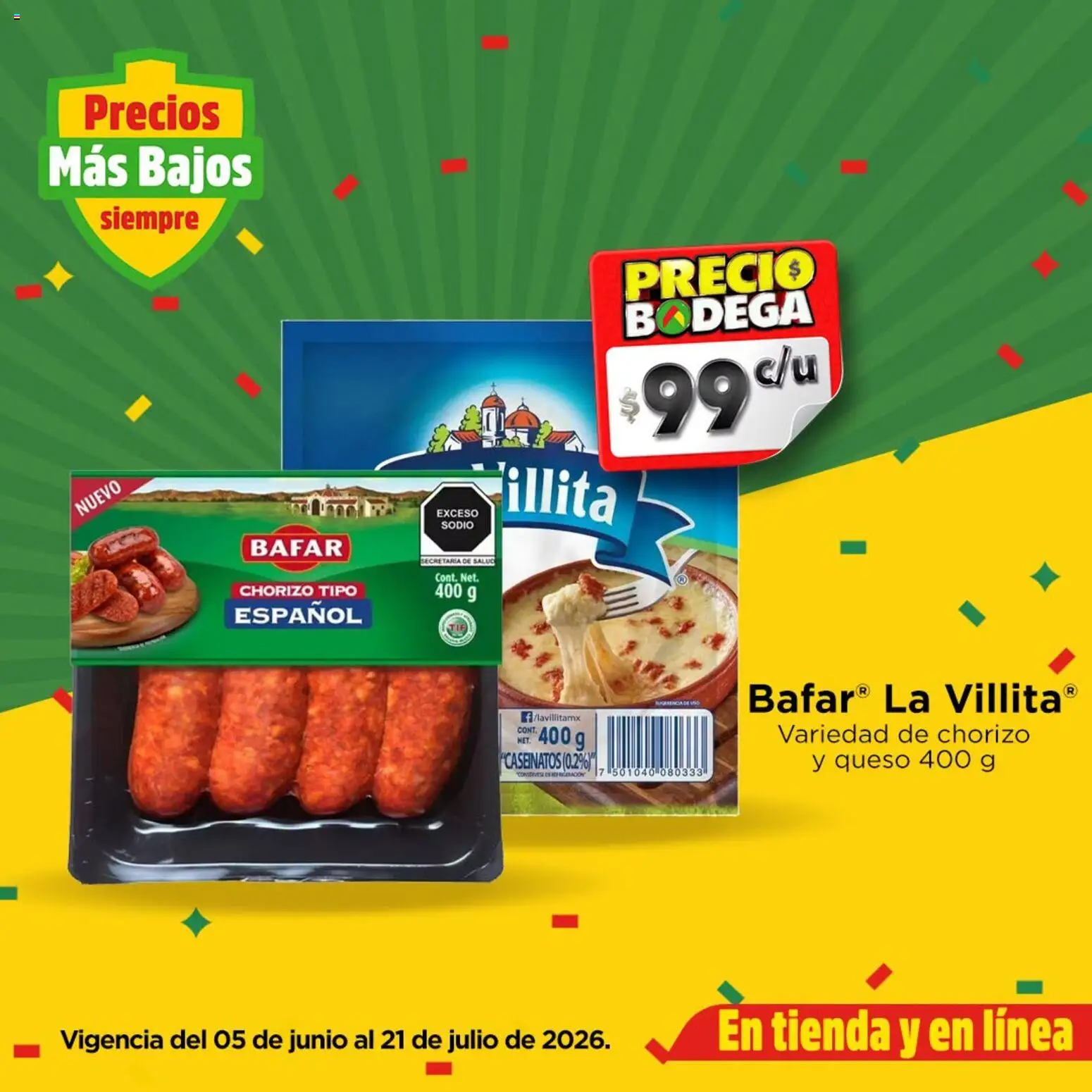 Nuevas ofertas de Bodega Aurrerá válidas en toda la República Mexicana desde el 05/06/2026. ¡Encuentra las mejores ofertas en Bodega Aurrerá folleto La emoción de los partidos ya empezó! | Página: 3 | Productos: Queso, Chorizo