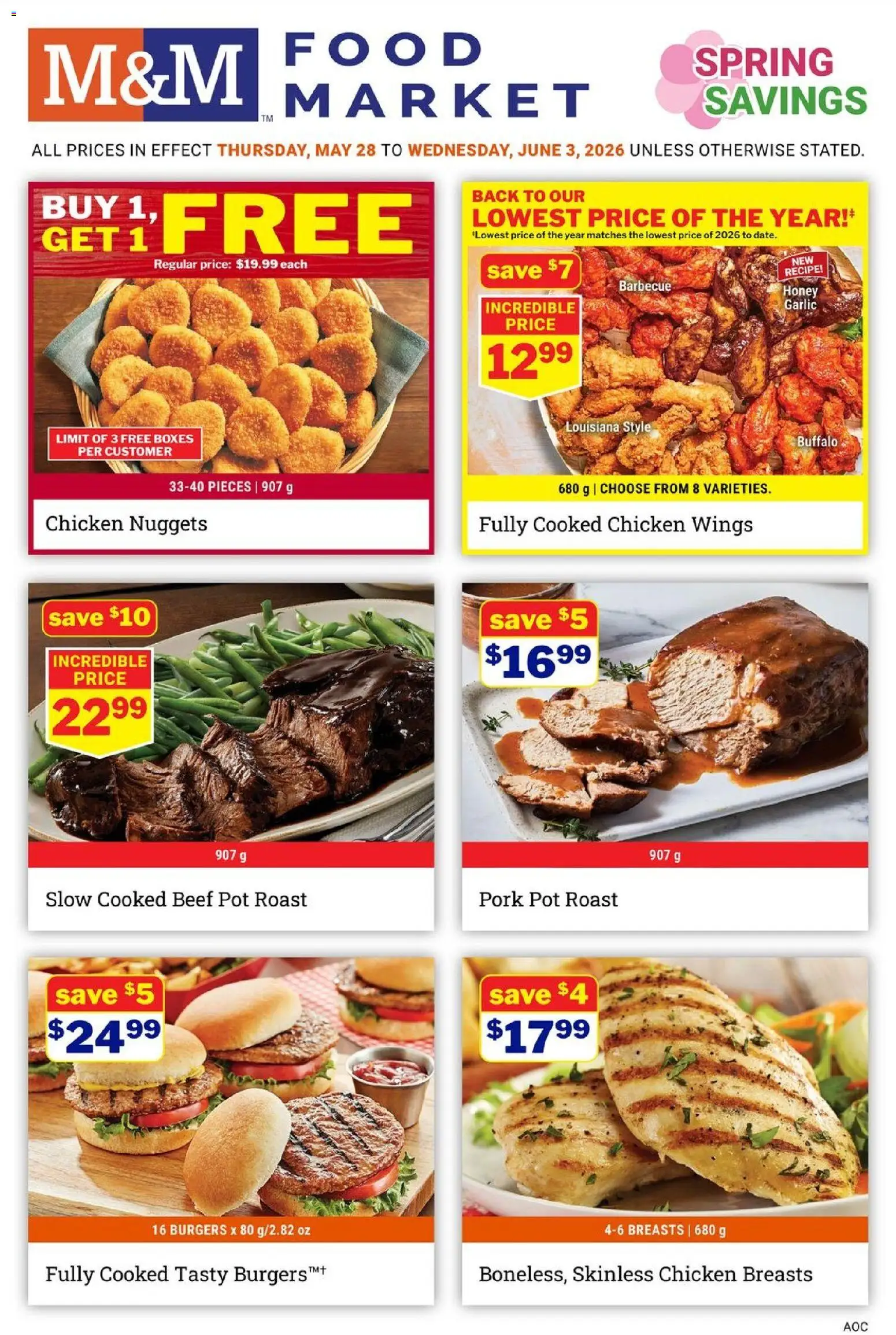 M&M Food Market flyer valid from 28.05.2026 | Page: 1 | Products: Beef, Chicken wings, Chicken, Pork